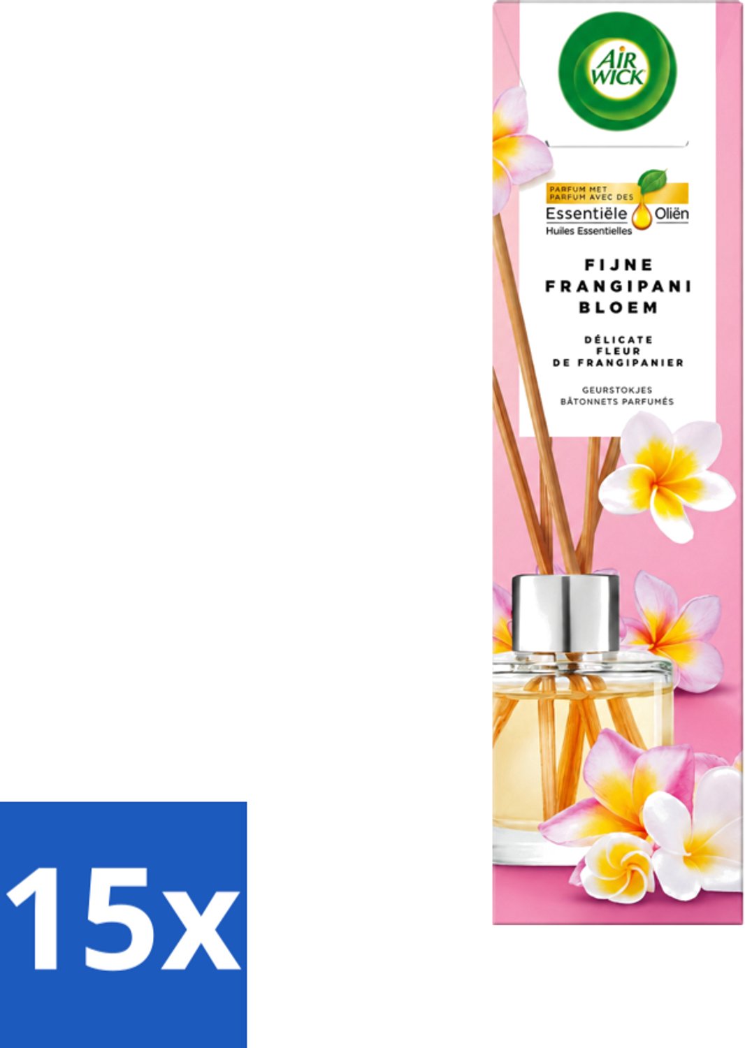 15 x Air Wick - Geurstokjes - Delicate Frangipani Bloemen - Essentiële Oliën - 40 ml - Voordeelverpakking - 15 stuks