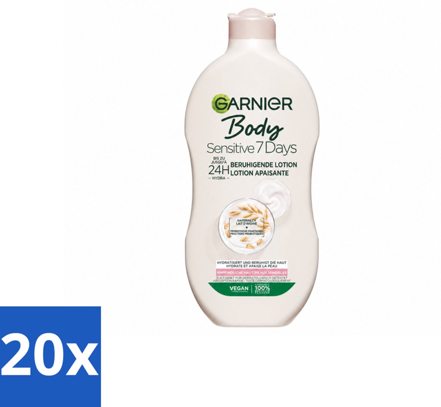 20 x Garnier - Body - Bodylotion - Sensitive 7 Days - Verzachtend - Havermelk & Probiotica - 400 ml - Voordeelverpakking - 20 stuks