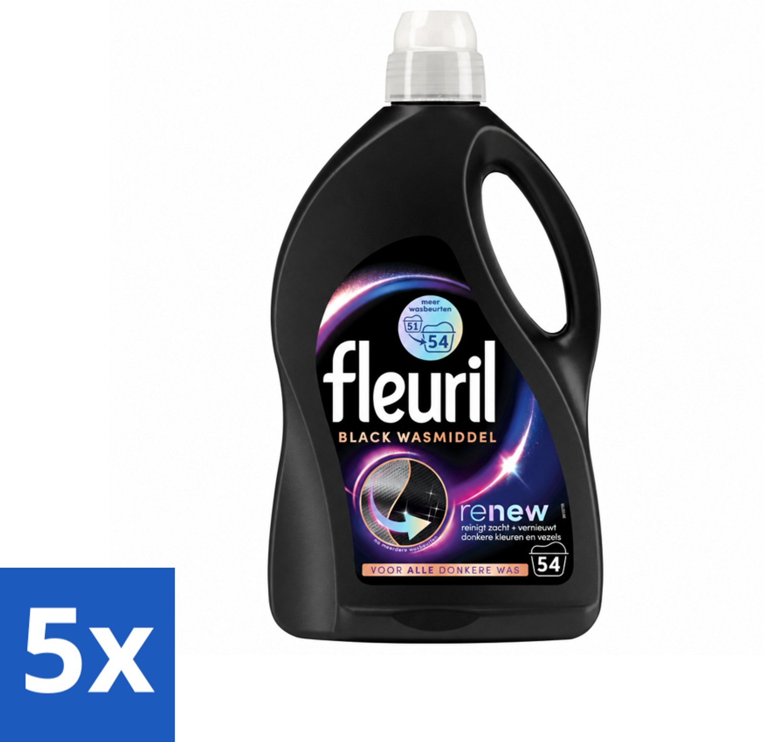 5 x Fleuril - Wasmiddel - Renew Zwart Vloeibaar Wasmiddel - Zwarte Was - 54 wasbeurten - Voordeelverpakking - 5 stuks