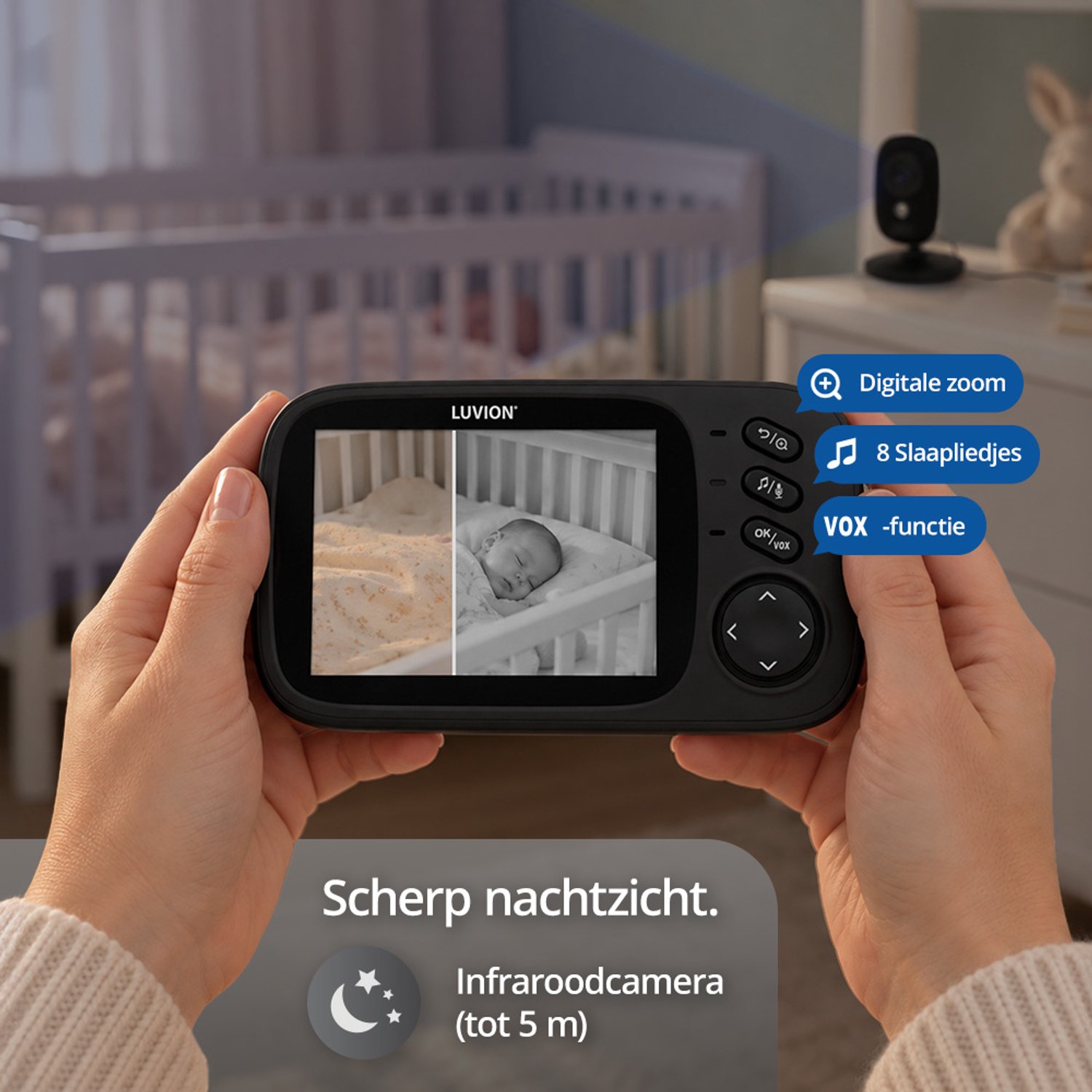 LUVION® Platinum 3+ Black - Babyfoon met Camera - Uitbreidbaar tot 2 Baby Camera's - Premium Baby Monitor thumbnail 6