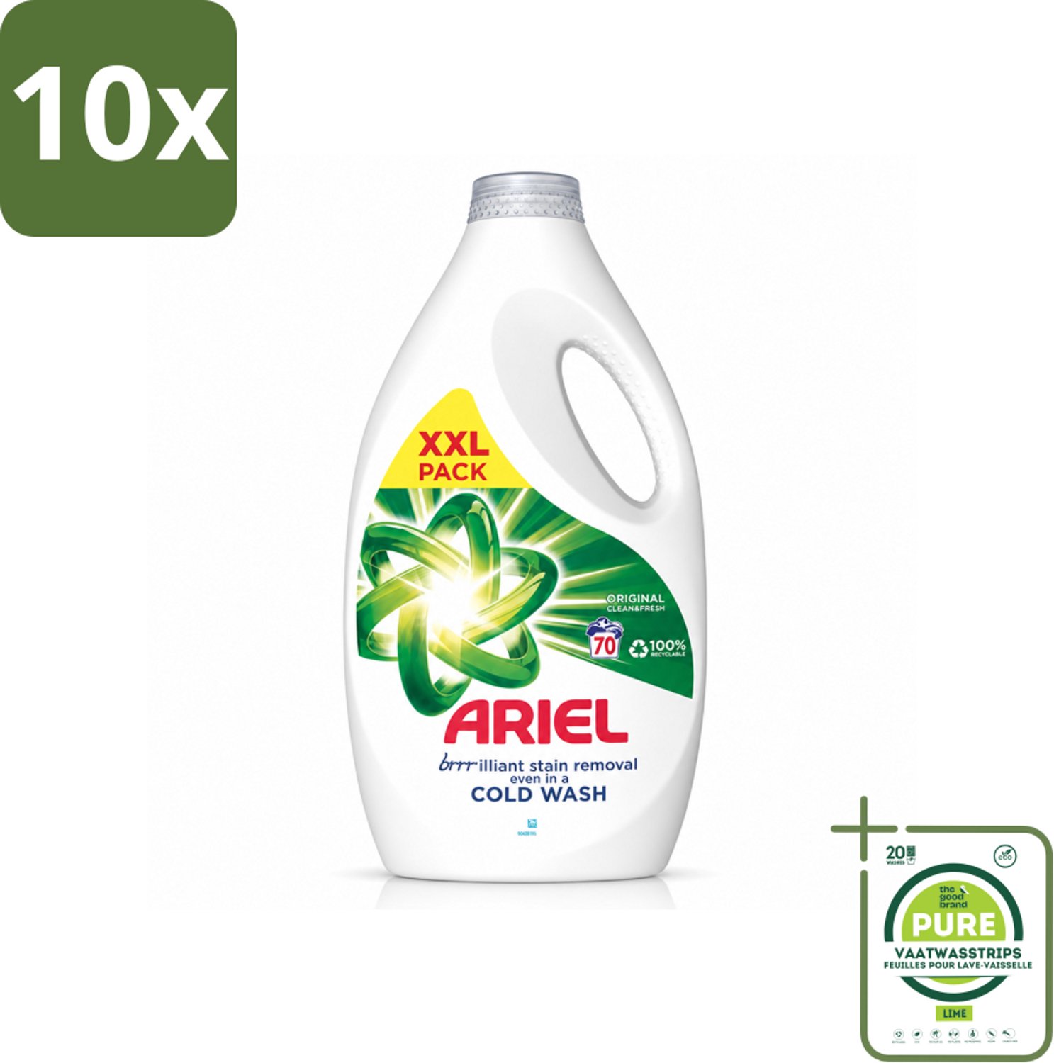 10 x Ariel - Wasmiddel - Original - 70 Wasbeurten - 2,45 liter - Grootverpakking - Vaatwasstrips - Wasmiddel - Wasbeurt - Vlekverwijdering - Frisheid - Wasresultaat
