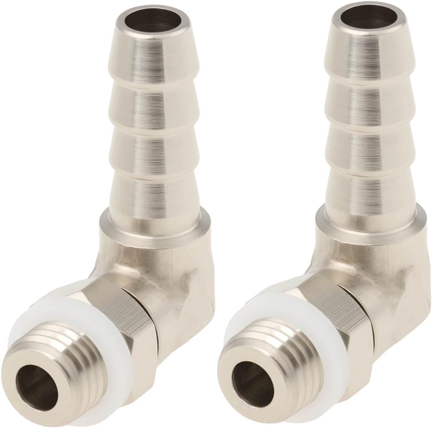 2x 6mm Nikkel Koper Slangpilaar M8x1 Buitendraad 90 Graden