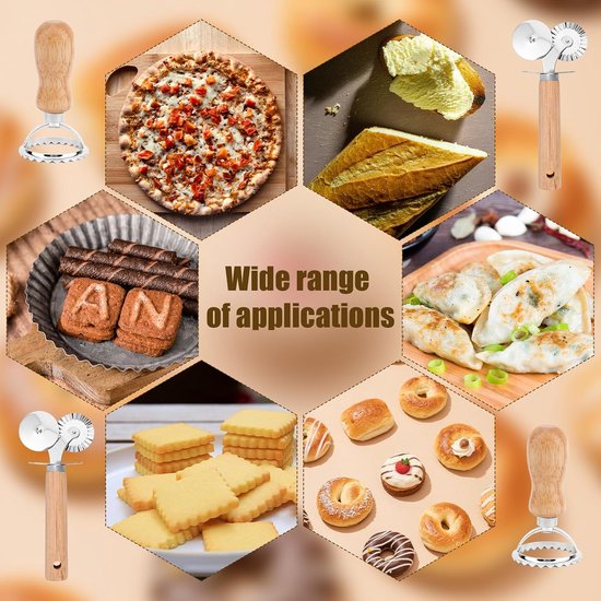 Deegsnijder & Ravioli Pers, Deegsnijder met Houten Handvat & Gecanneleerde Rand Roestvrij Staal Keukenbakgereedschap voor Ravioli Dumplings Lasagne Pizza Koekjes Taartdeeg — afbeelding 5