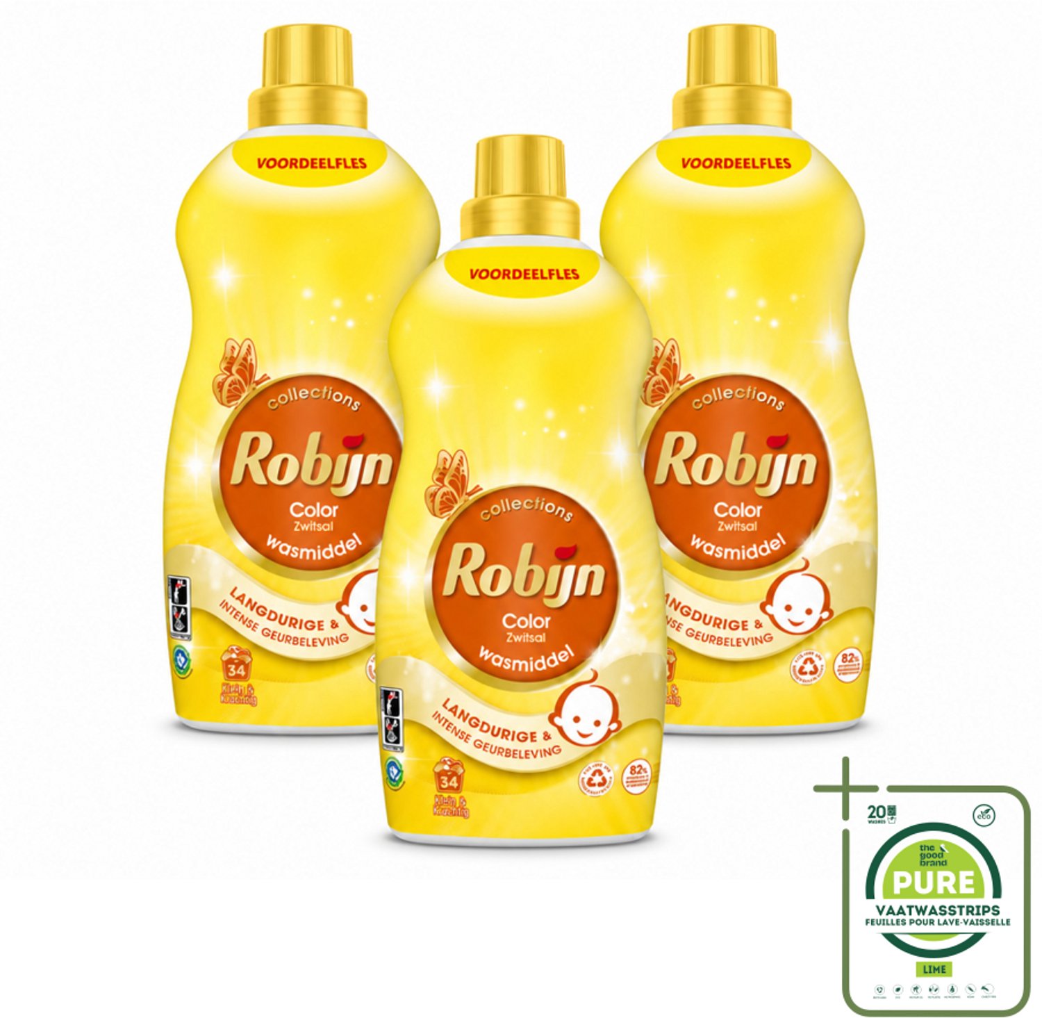 3 x Robijn - Klein & Krachtig Zwitsalgeur - Vloeibaar Wasmiddel - 34 Wasbeurten - 1,19 L - Grootverpakking - Vaatwasstrips - Wasmiddel Zwitsal - Kleur Behouden - Biologisch Afbreekbaar - Recycleerbaar - Vloeibaar Wasmiddel