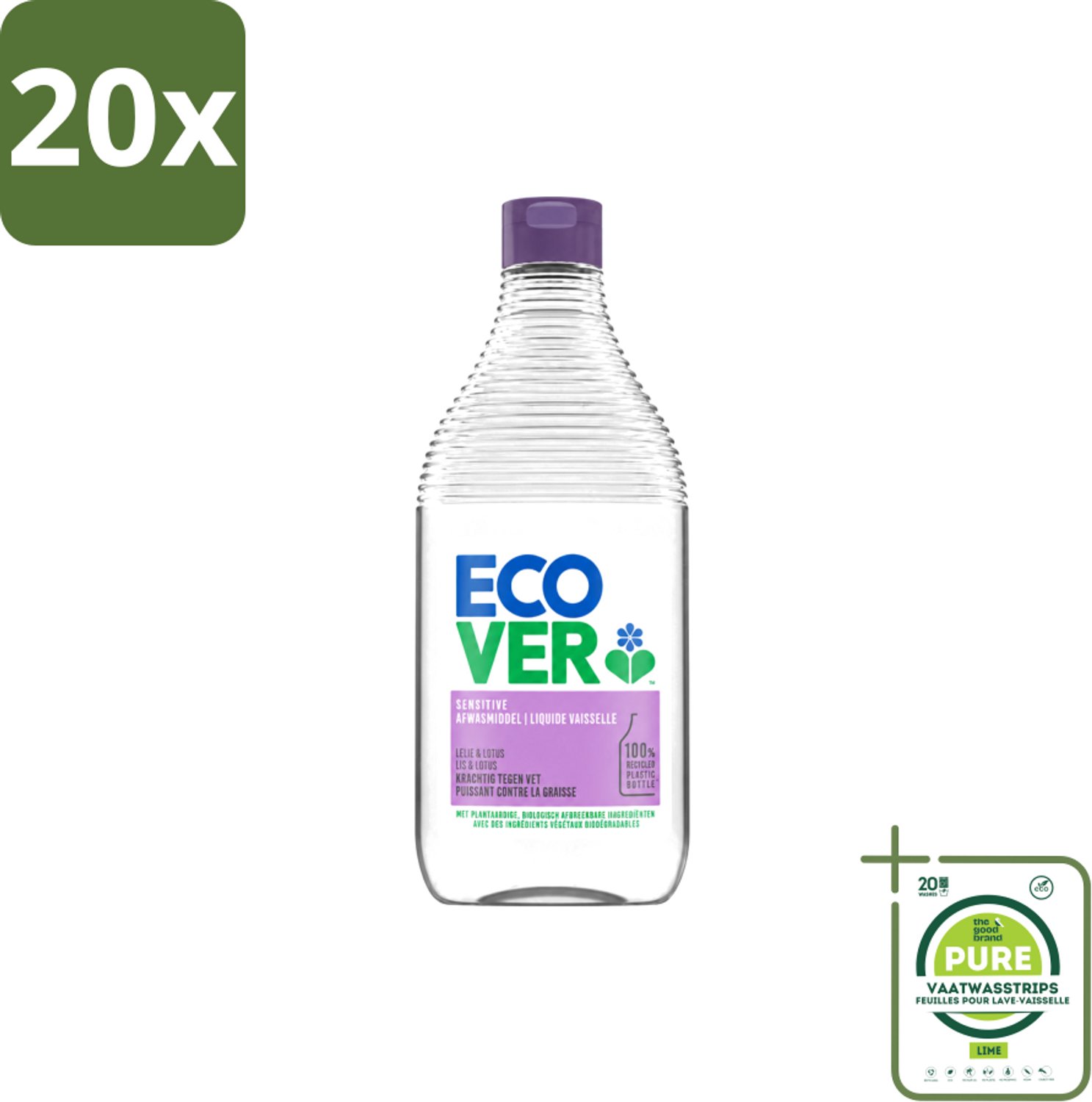 20 x Ecover - Afwasmiddel - Lelie & Lotus - 450 ml - Grootverpakking - Vaatwasstrips - Afwasmiddel - Plantaardig Afwasmiddel - Natuurlijk Afwasmiddel - Afwasmiddel Lelie En Lotus - Afwasmiddel Voor Vaat