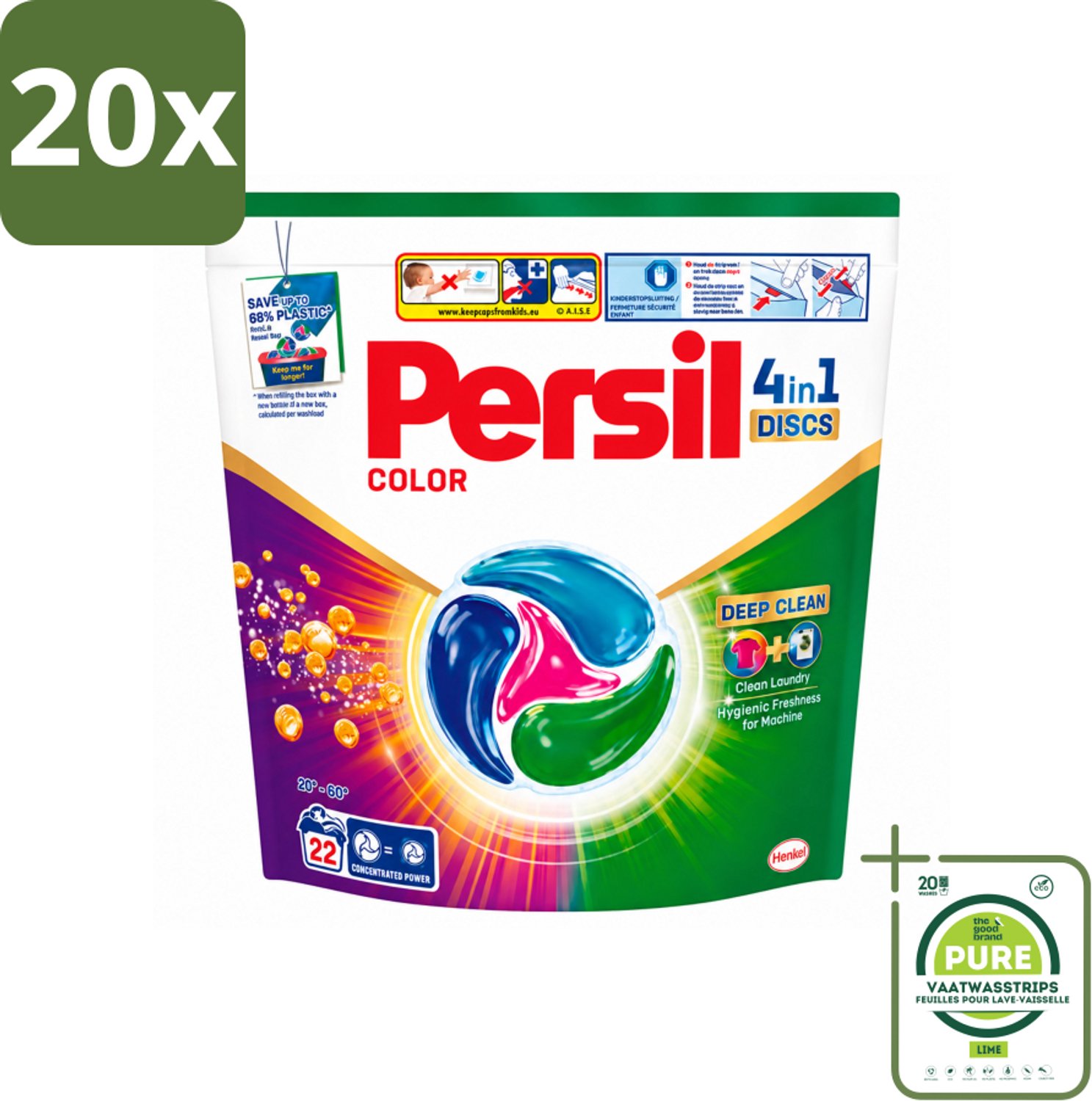 20 x Persil - Wasmiddel - Wasmiddelcapsules Discs Gekleurde Was - Voor Gekleurde Was - 22 wasbeurten - Grootverpakking - Vaatwasstrips - Wasmiddel - Wascapsules - Gekleurde Was - Kleurbehoud - Vlekverwijdering