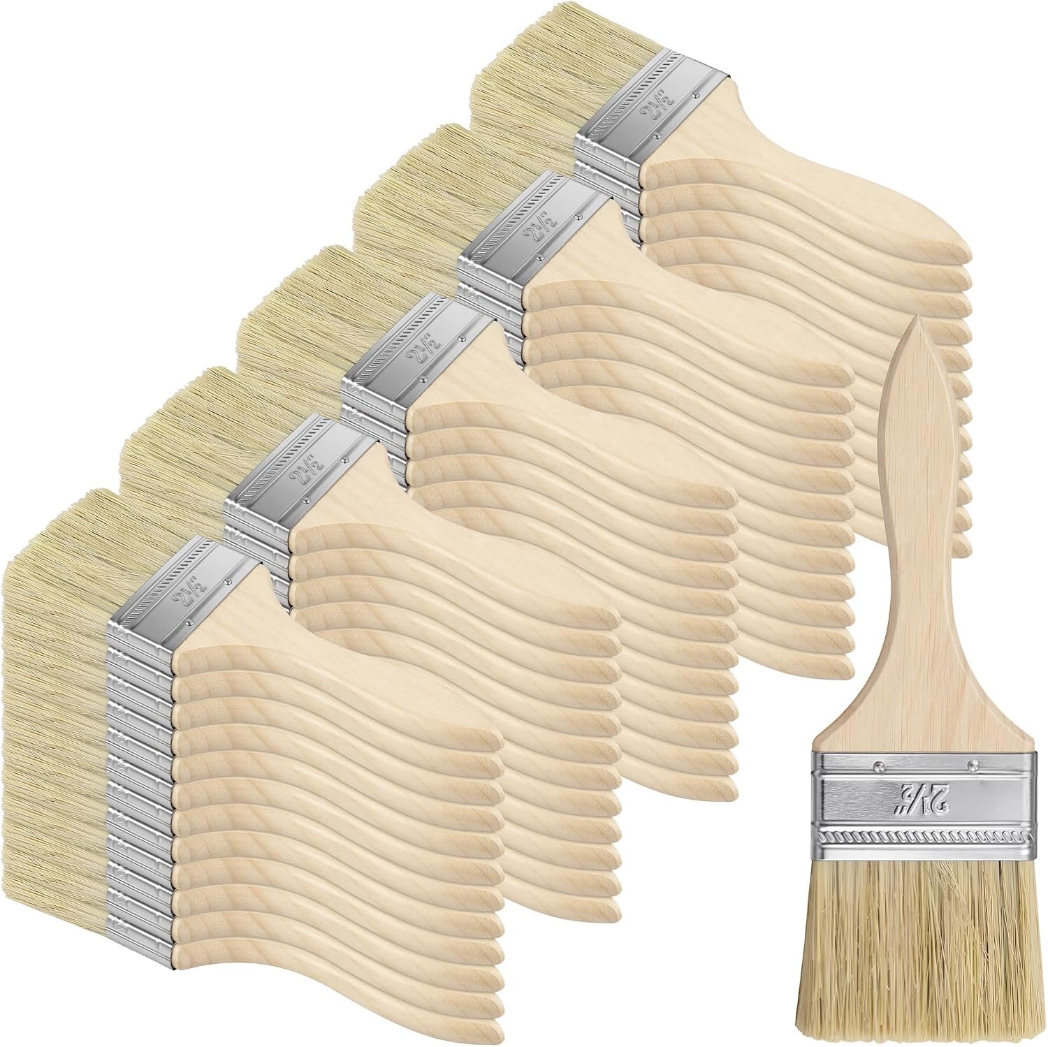 60 stuks penseelset, 60 mm schilderkwast platte kwast met houten handvat, lazuurkwast voor lak, schilderbenodigdheden, doe-het-zelf