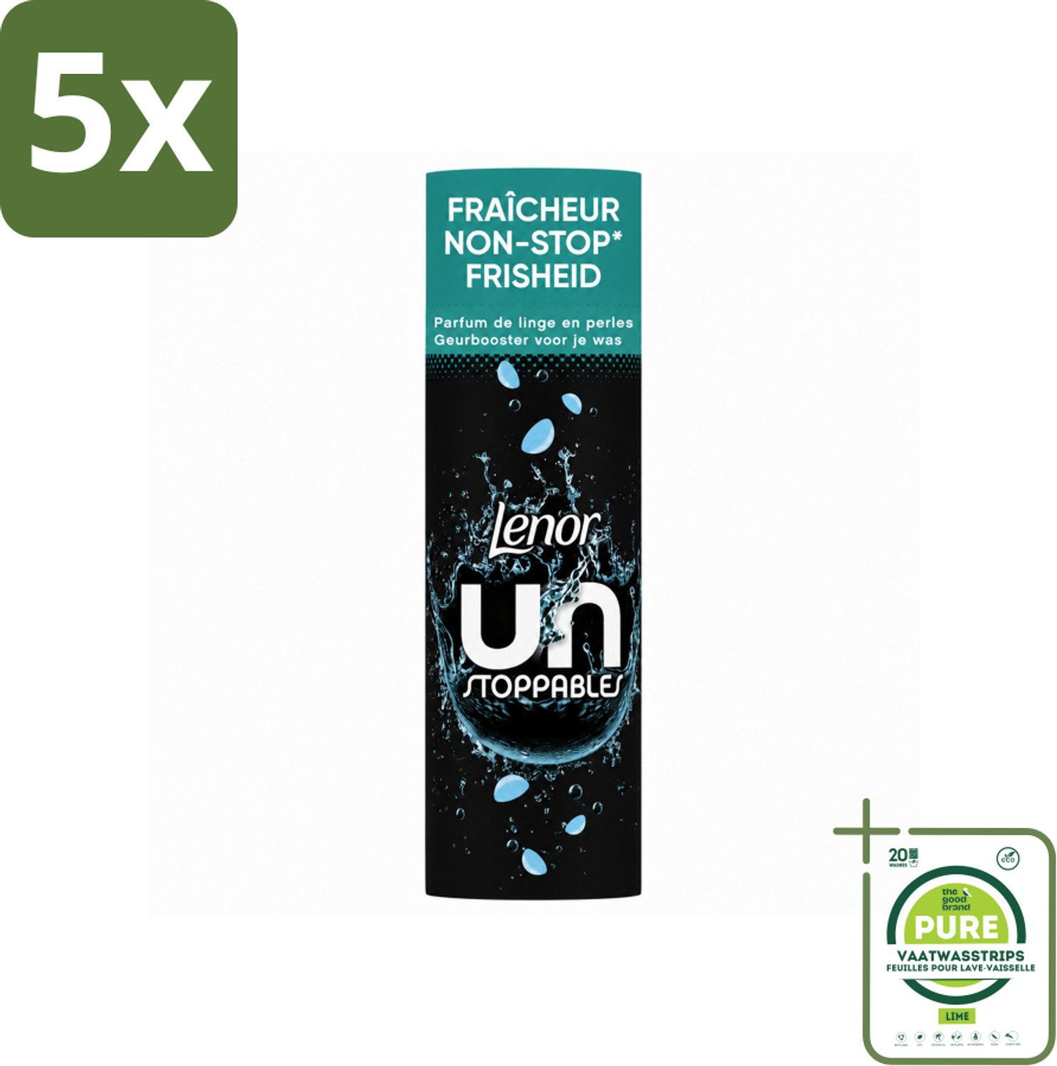 5 x Lenor Unstoppables - Geurbooster - Fris - Non-Stop Frisheid - 19 Wasbeurten - Grootverpakking - Vaatwasstrips - Geurbooster - Frisheid - Citrus - Fruit - Bloemen
