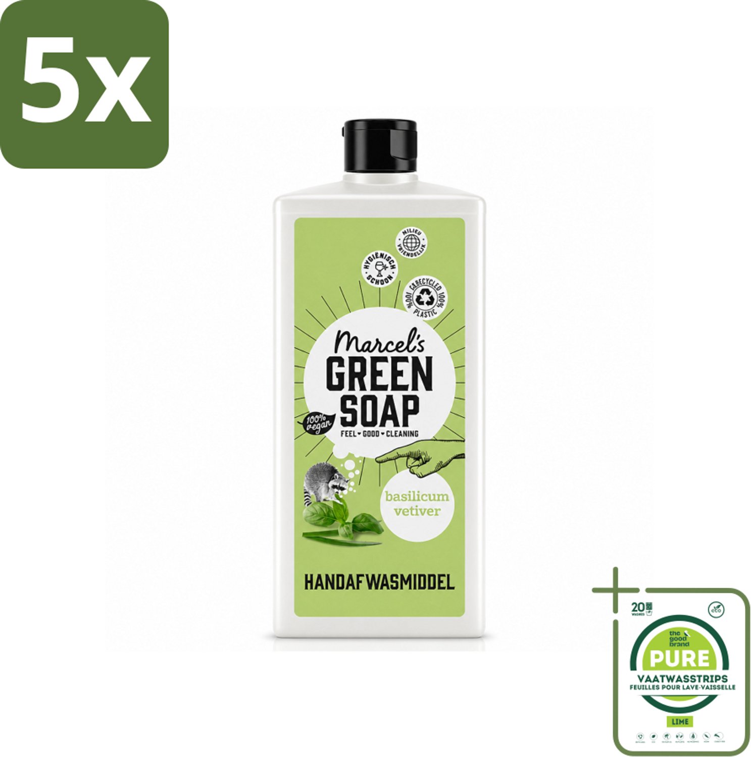 5 x Marcel's Green Soap - Afwasmiddel - Basilicum & Vetiver Gras - Plantaardig & duurzaam - 500 ml - Grootverpakking - Vaatwasstrips - Afwasmiddel - Plantaardig Afwasmiddel - Zachte Afwas - Milieuvriendelijke Afwas - Basiliumpet
