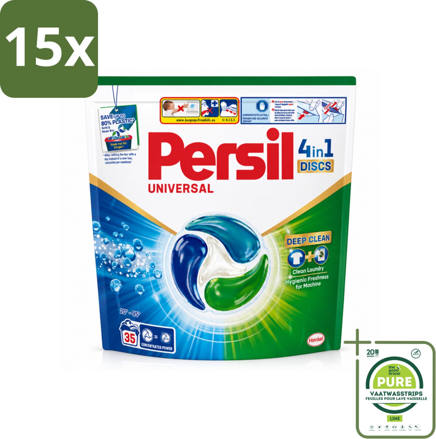 15 x Persil - Wasmiddel - Discs Universal - Voor Witte Was - 35 wasbeurten - Grootverpakking - Vaatwasstrips - Persil 4in1 Discs - Schone Was - Diepe Reiniging - Vlekverwijdering - Frisse Geur