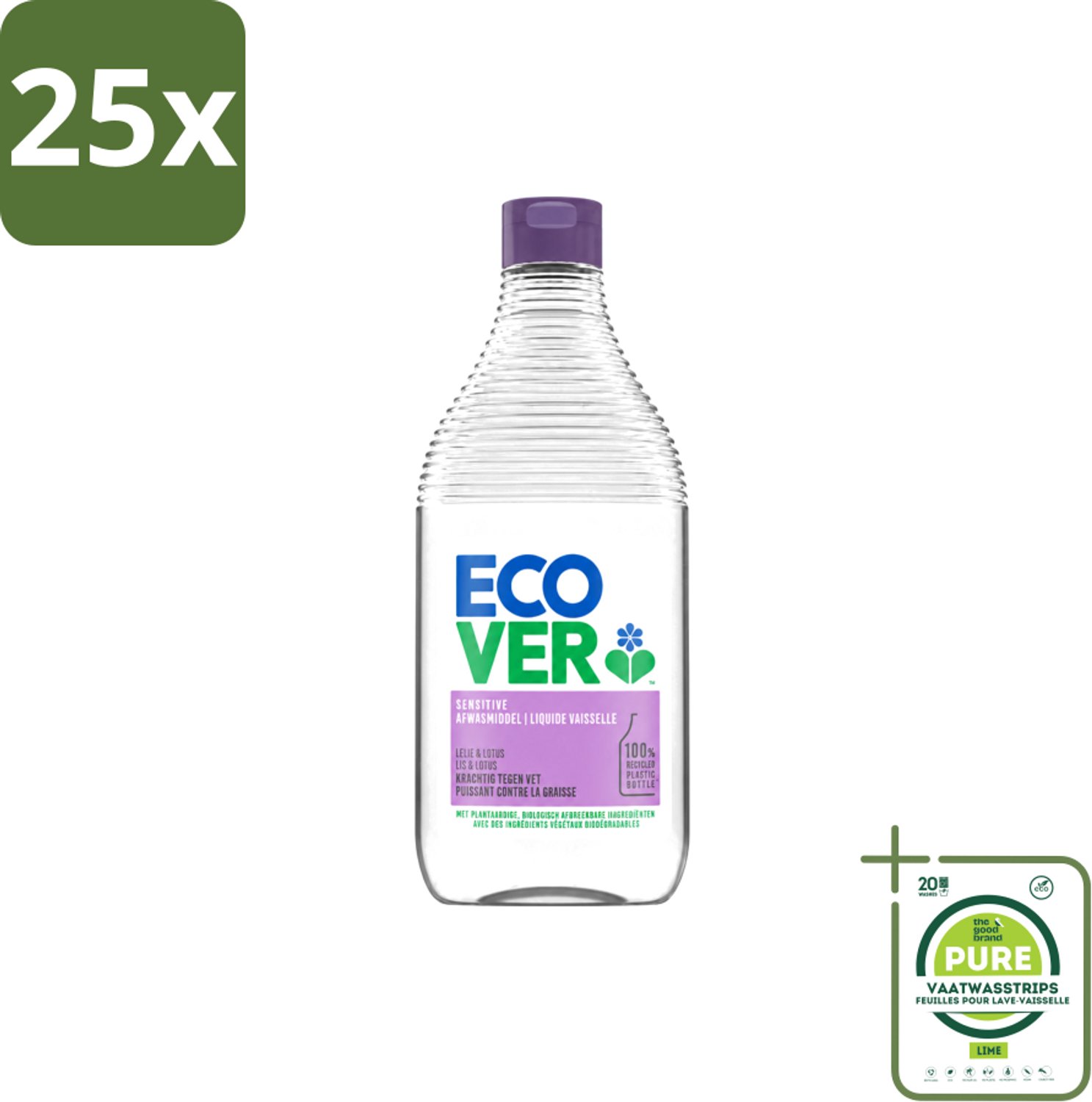 25 x Ecover - Afwasmiddel - Lelie & Lotus - 450 ml - Grootverpakking - Vaatwasstrips - Afwasmiddel - Plantaardig Afwasmiddel - Natuurlijk Afwasmiddel - Afwasmiddel Lelie En Lotus - Afwasmiddel Voor Vaat
