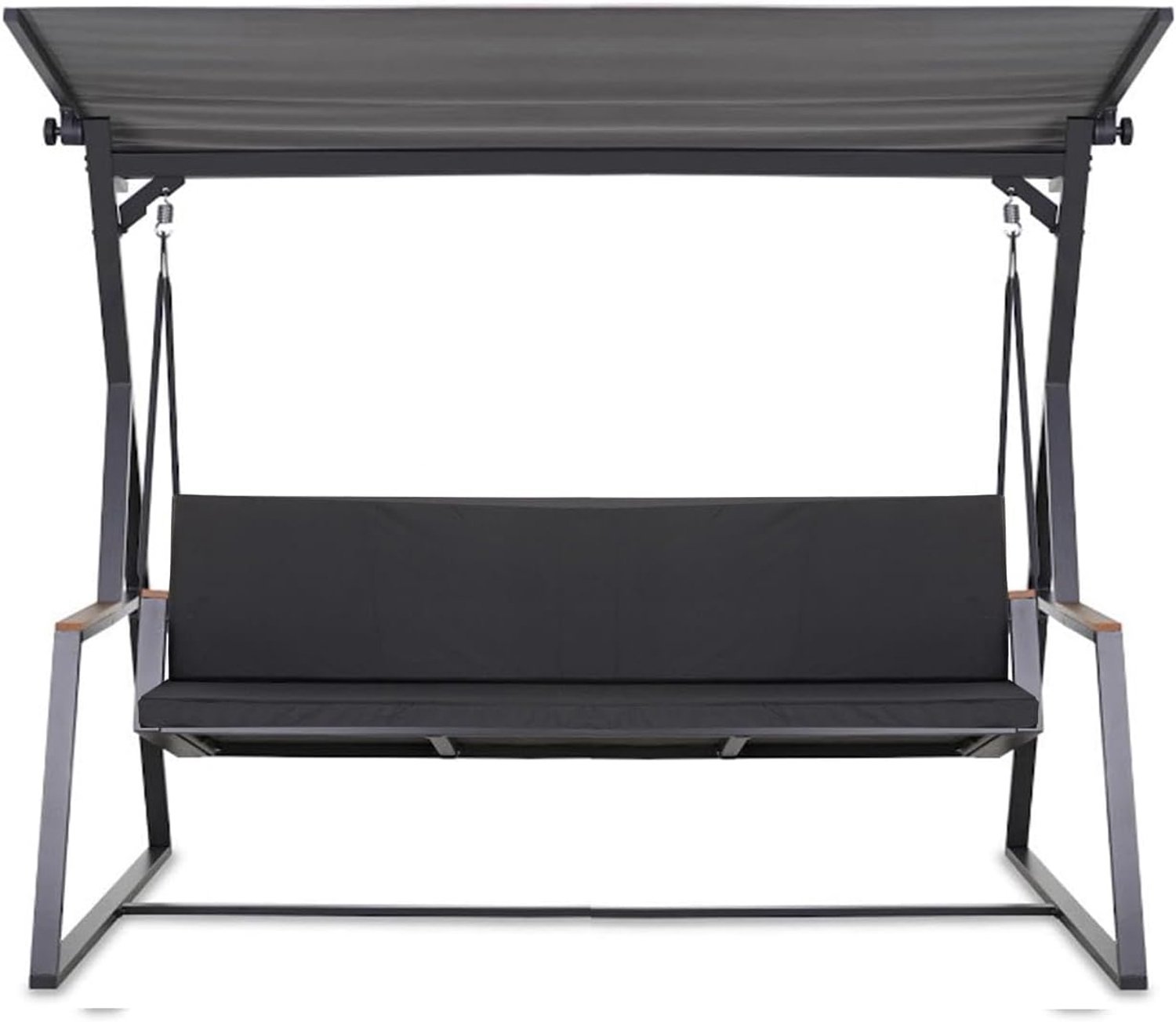 Schommelbank, 7 cm dik, zit- en rugkussen, afneembare overtrek, omkeerbaar, tuinkussenset (zwart, 150 x 50 x 50 cm)
