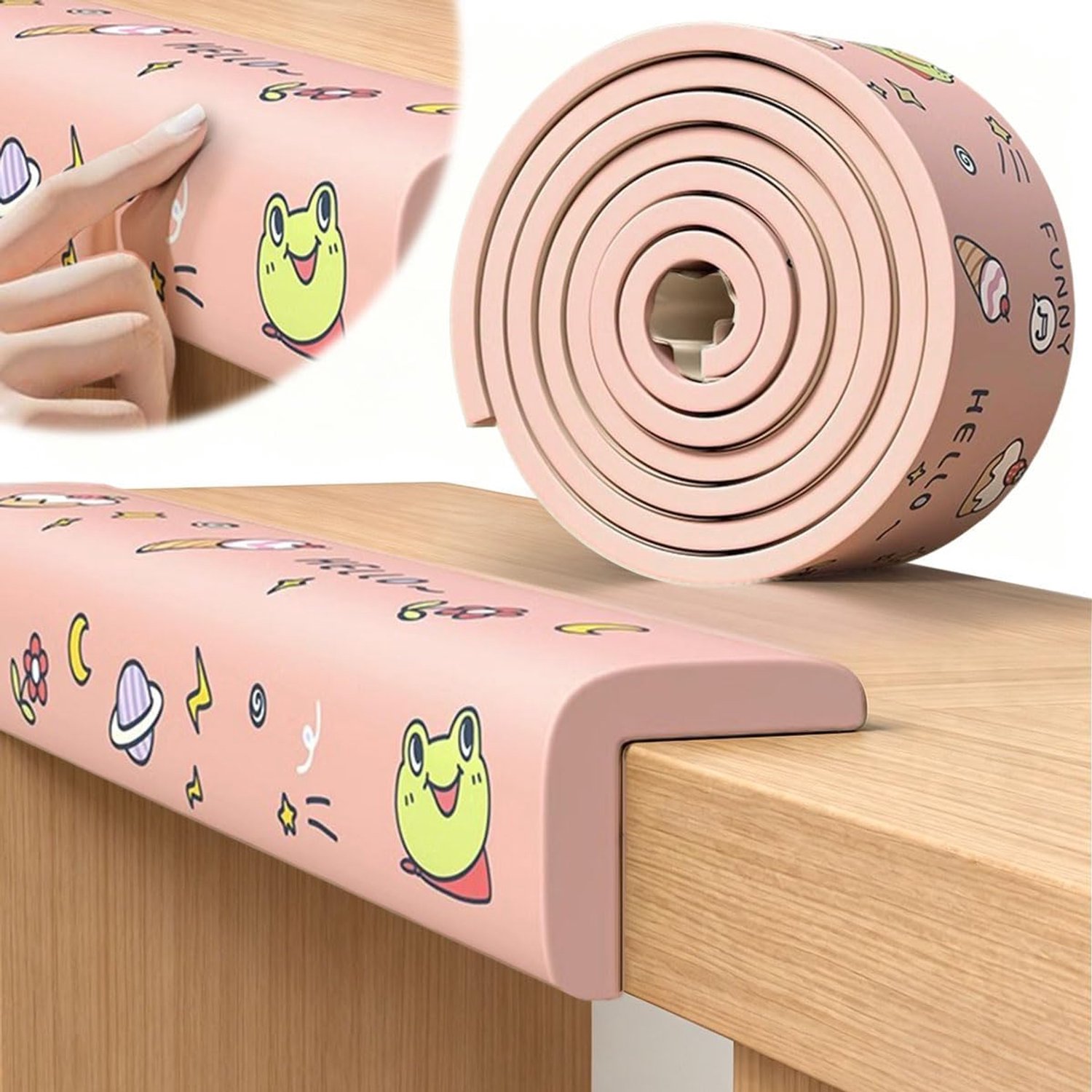 Randbescherming voor baby's, schuimrubber, tafelrandbescherming, hoeken, zelfklevend, voor kinderen, bed, vensterbank en bureau, meubels (Roze -1, 2M X 8CM)