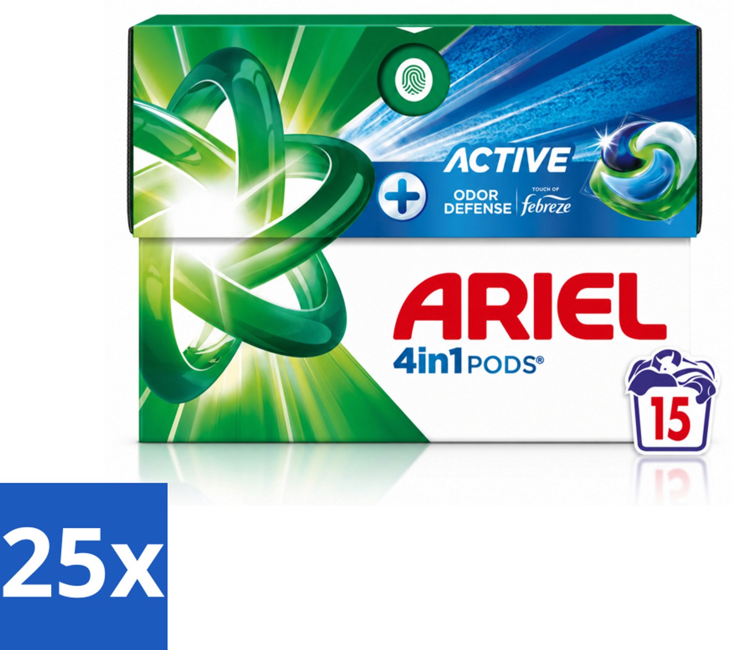 25 x Ariel - 4in1 Wasmiddel Pods - Actieve Geurbestrijding - 15 Pods - Voordeelverpakking - 25 stuks