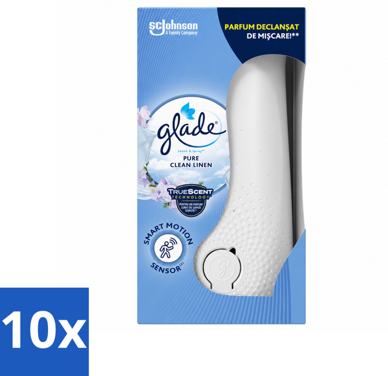 10 x Glade - Houder Sense & Spray - Pure Clean Linen - 18 ml - Voordeelverpakking - 10 stuks