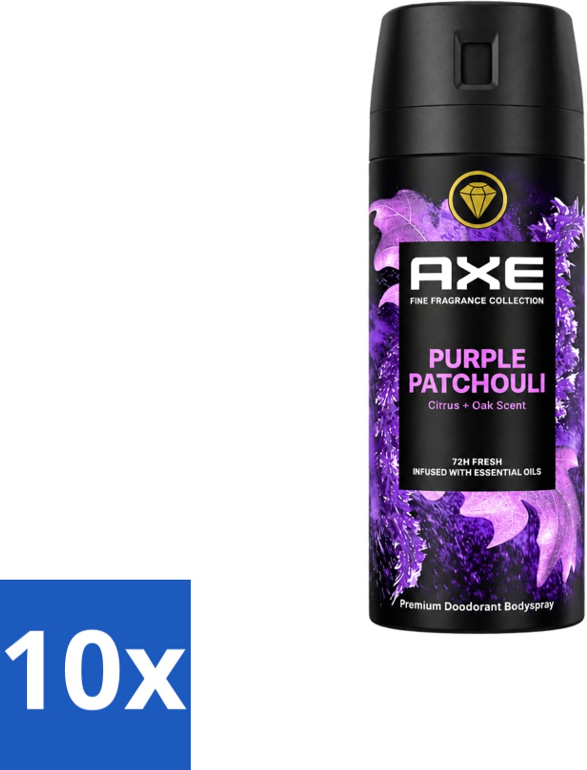 10 x AXE - Deodorant Spray - Purple Patchouli - Verfrissend - Kruidige Geur - 150 ml - Voordeelverpakking - 10 stuks
