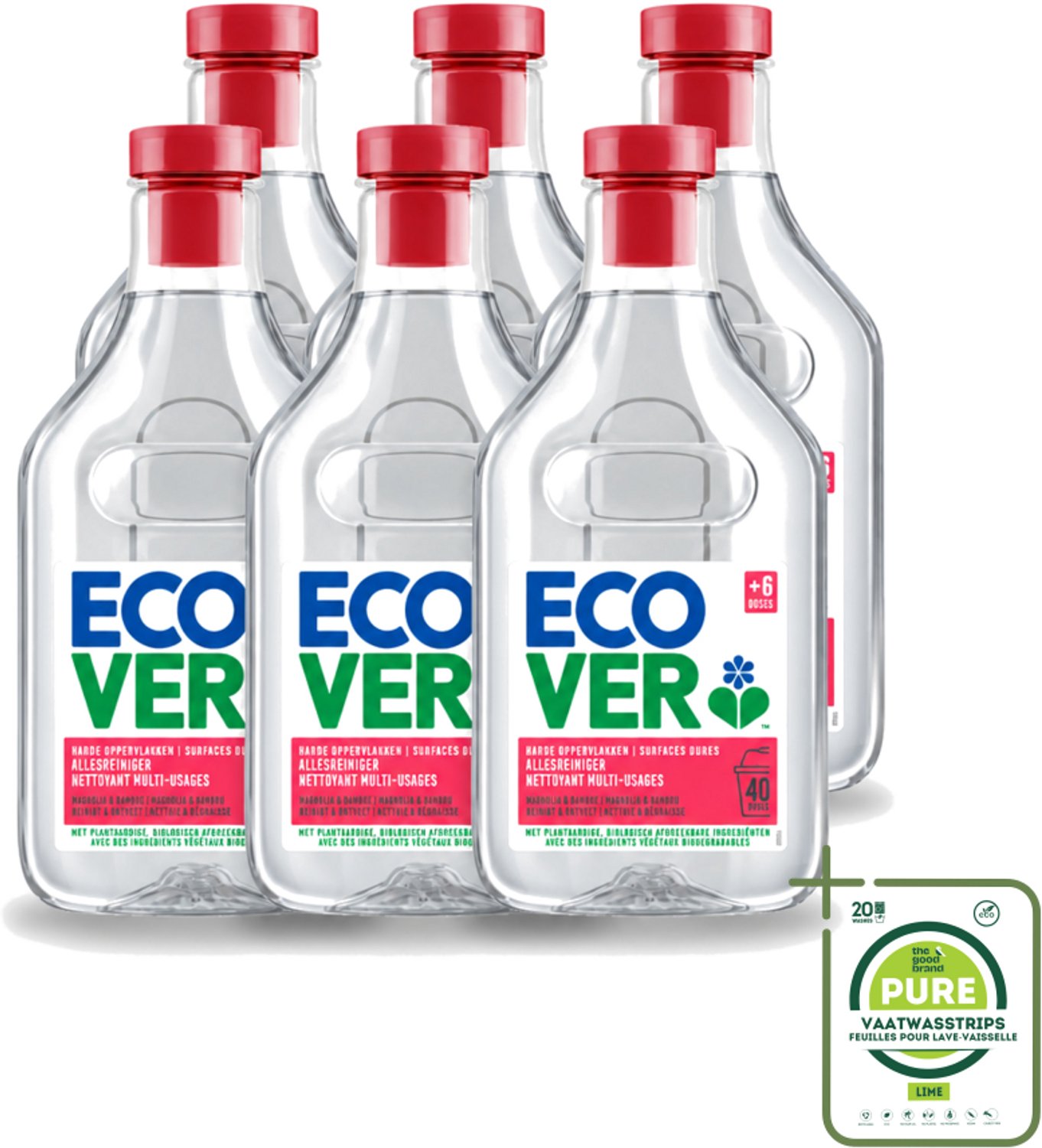 6 x Ecover - Allesreiniger - Magnolia & Bamboe - 1 liter - Grootverpakking - Vaatwasstrips - Allesreiniger - Natuurlijke Reiniger - Plantaardige Reiniger - Milieuvriendelijke Reiniger - Frisse Geur