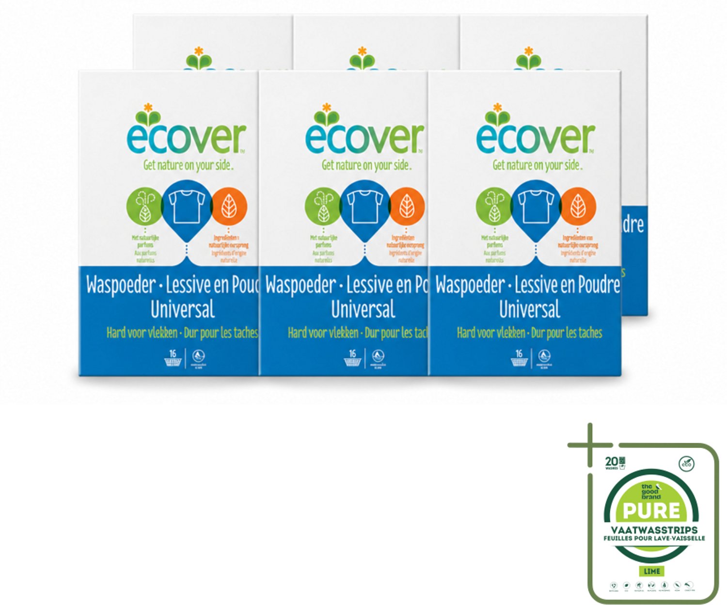 6 x Ecover - Waspoeder Universal - Voor witte & bonte was - 1,2 kg - Grootverpakking - Vaatwasstrips - Waspoeder - Was - Vuil Verwijderen - Vlekken Verwijderen - Milieuvriendelijk