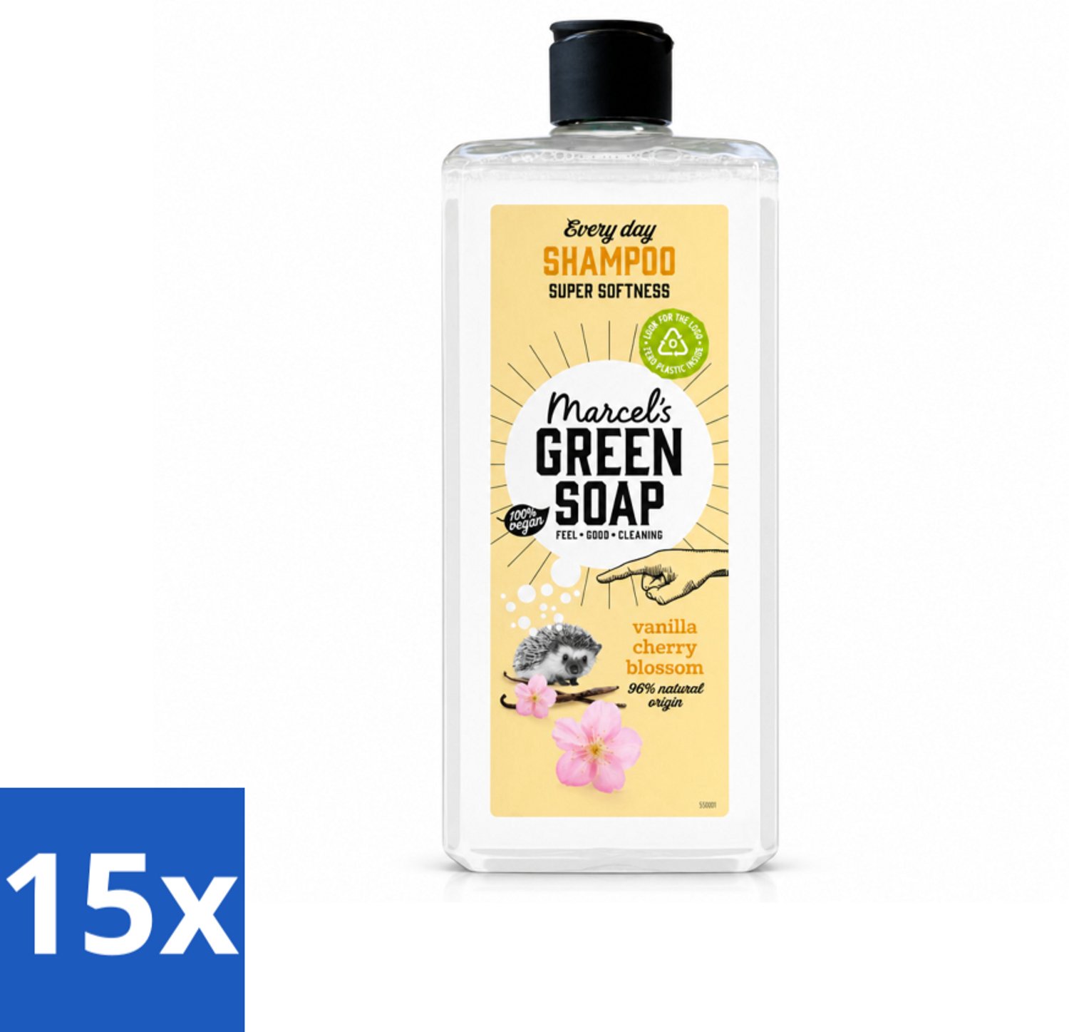 15 x Marcel's Green Soap - Every Day Shampoo - Vanilla & Cherry Blossom - Versterkt & verzorgt - 300 ml - Voordeelverpakking - 15 stuks