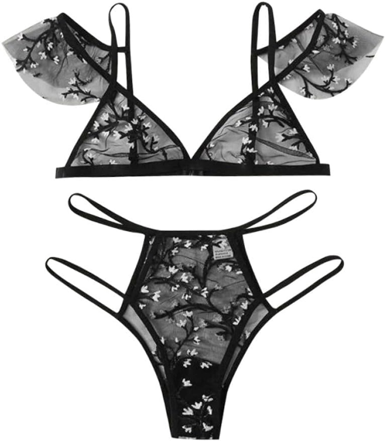 Babydolls, nachtjaponnen & negligés S-4XL Transparant kanten dames sexy ondergoed set-Blanco_XXL