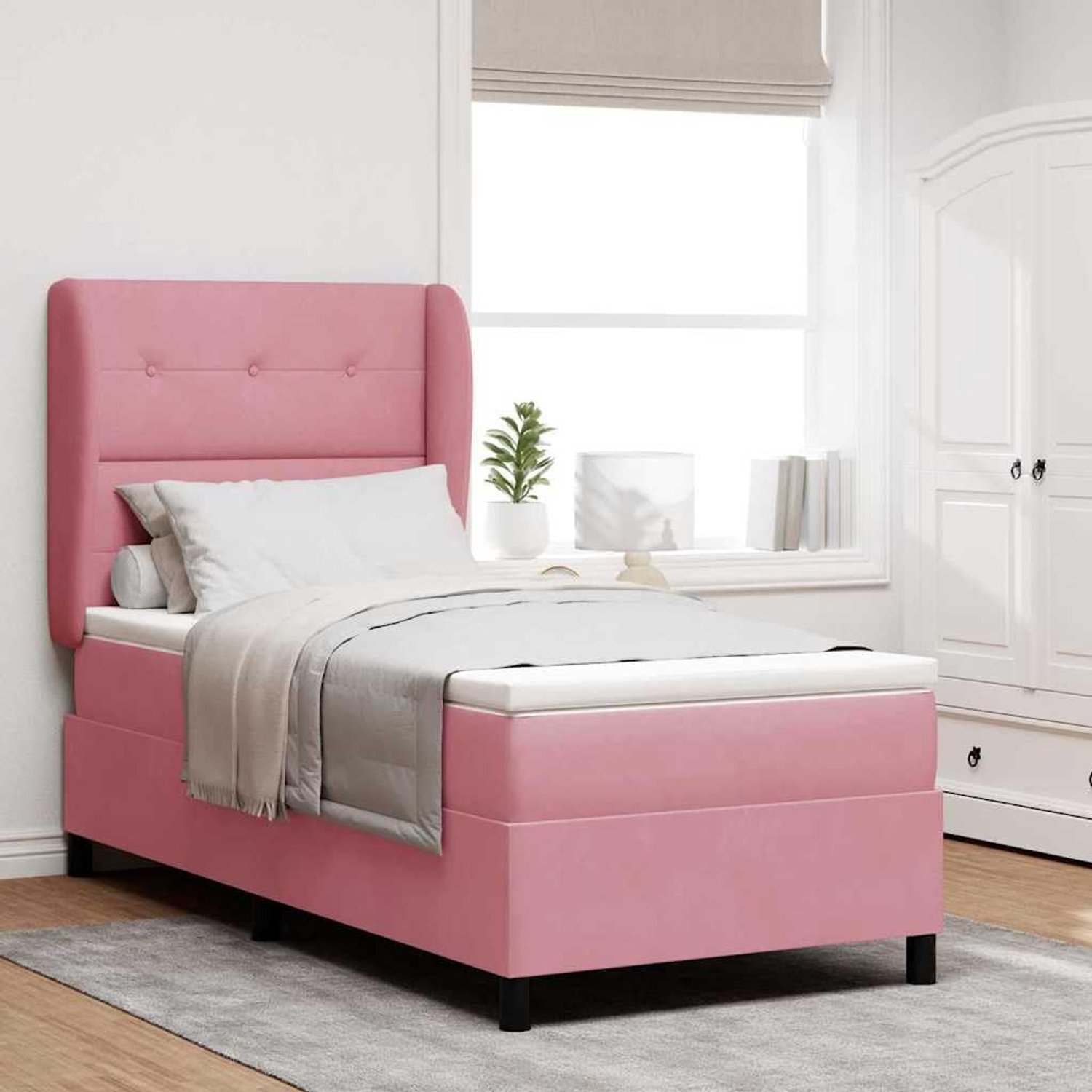 Boxspringbed met matras met hoofdeinde Roze 200 x 80 cm Fluweel Hoogte Verstelbaar Pocketveer Stevig Bedframe Eenvoudige Montage
