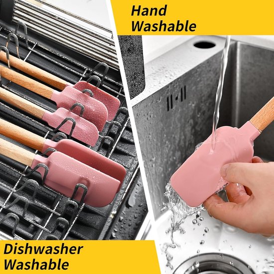 5 Piece Silicone Spatula Set with Wooden Handle, Heat Resistant 230°C, Non-Stick Dough Scraper for Baking Mixing Cooking Cake Dough Frying Kitchen Utensils (White) — afbeelding 4