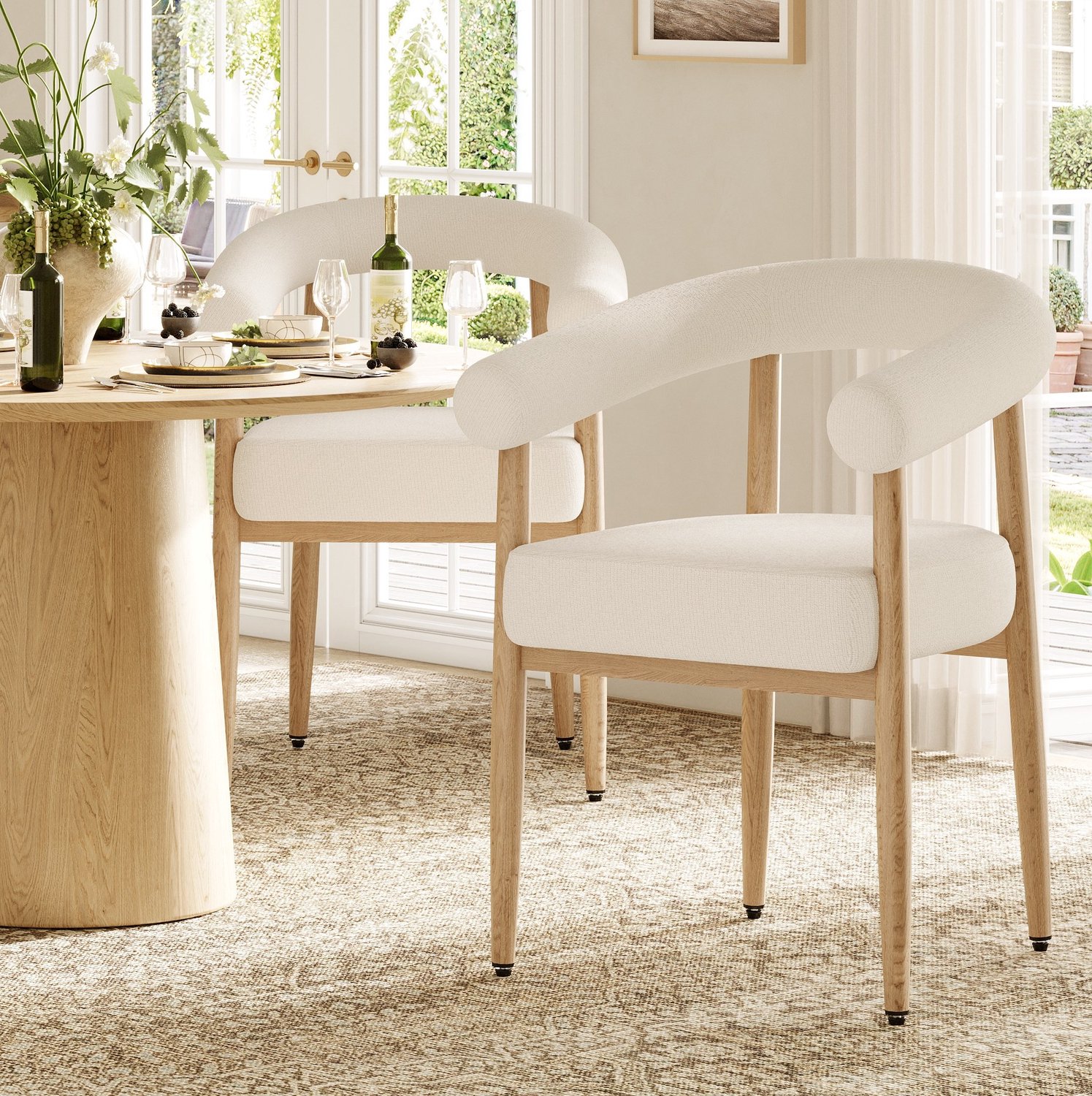 Maisentiel Set van 2 witte eetkamerstoelen met pluche bekleding en metalen onderstel