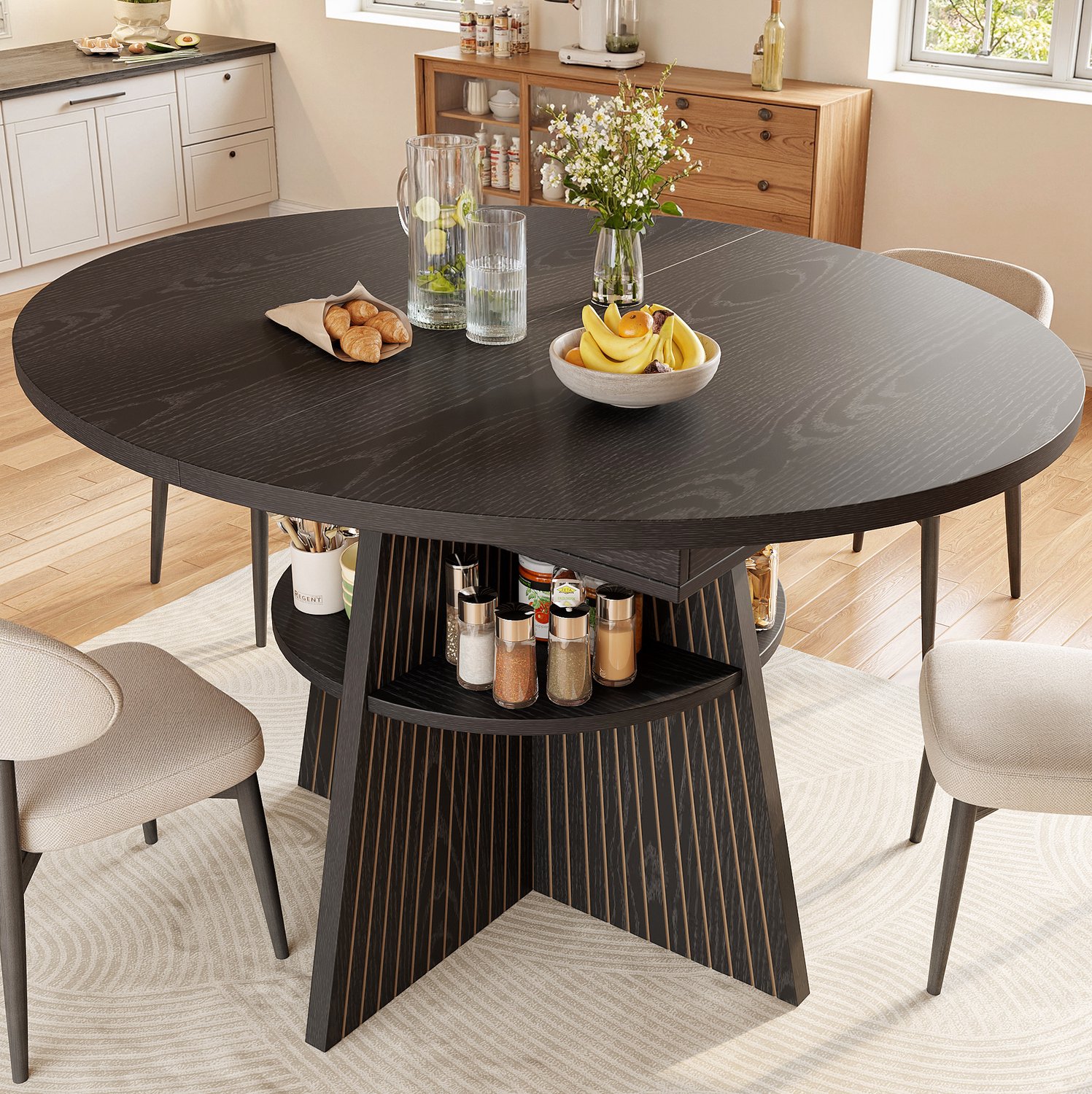 Maisentiel Uitschuifbare eettafel zwart – 110-150 x 110 x 76 cm – met open opbergvak