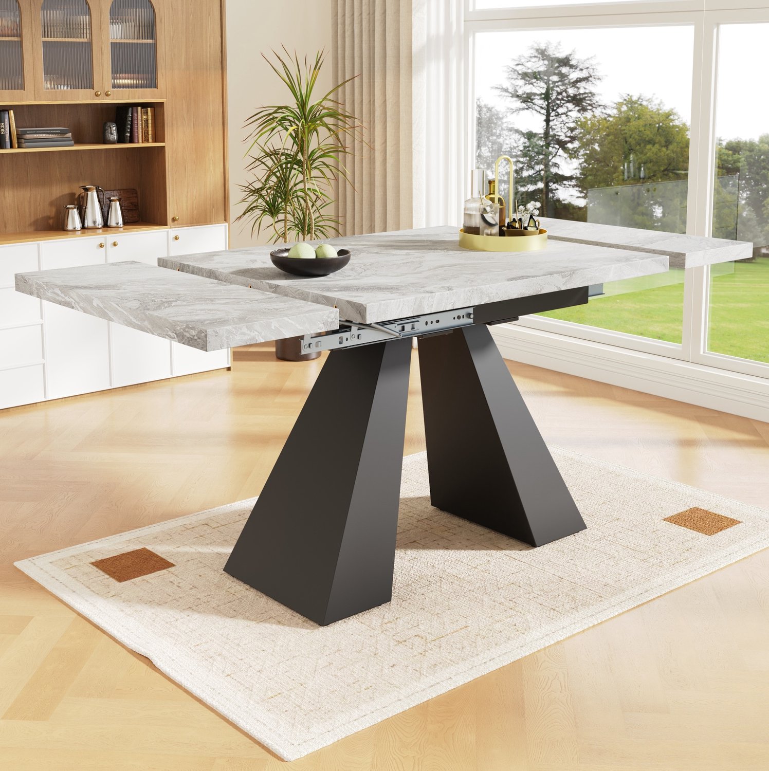 Maisentiel Uitschuifbare eettafel 99-159 x 74 x 77 cm - MDF marmerlook - grijs/zwart Grijs en zwart