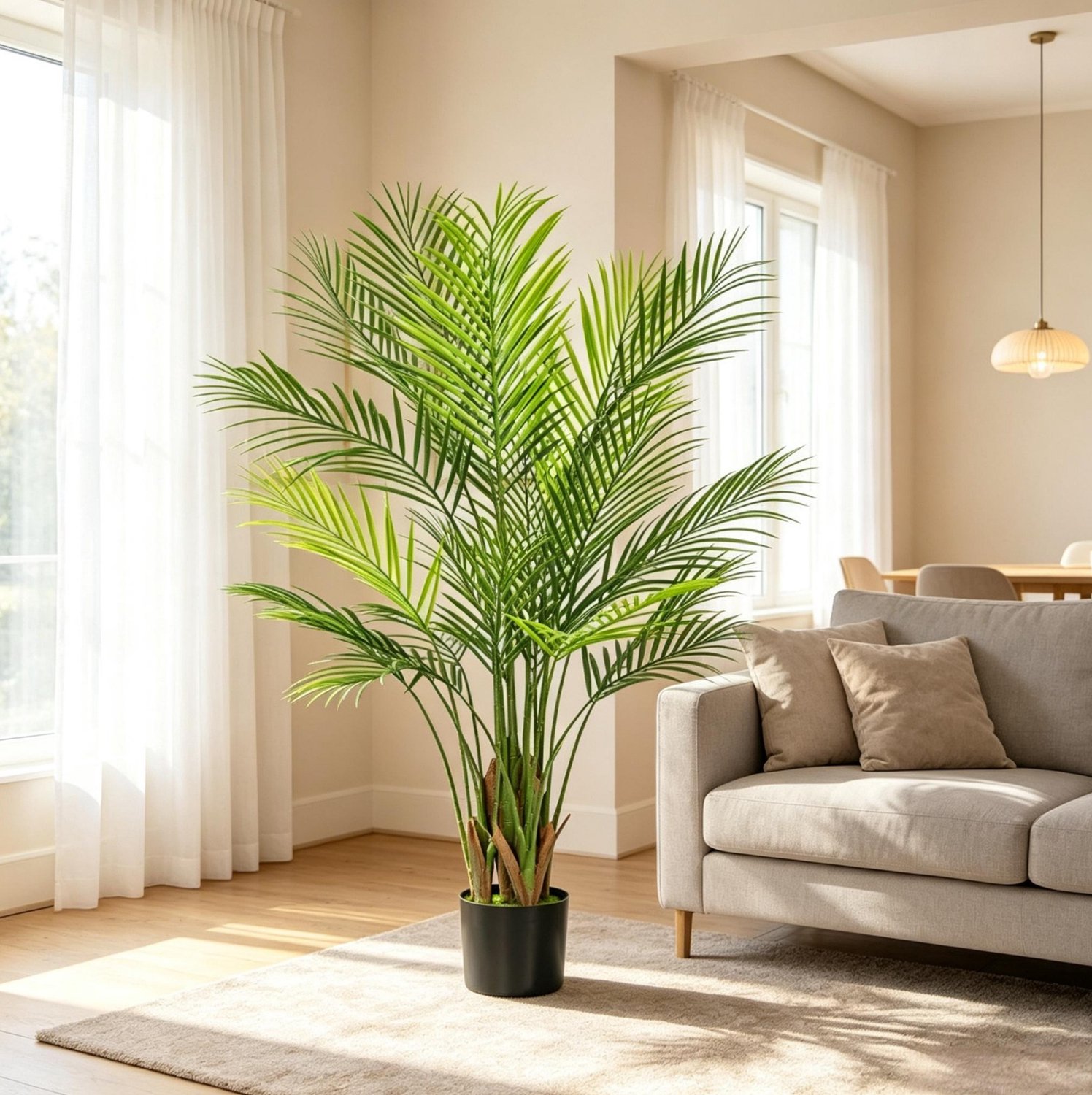 HAUSS SPOLE Kunstplant Onderhoudsvrij – 120 cm Hoog – Kunststof en Cement – Groen – Areca Palm Met Pot – Voor Woonkamer en Kantoor – Geen Montage Nodig