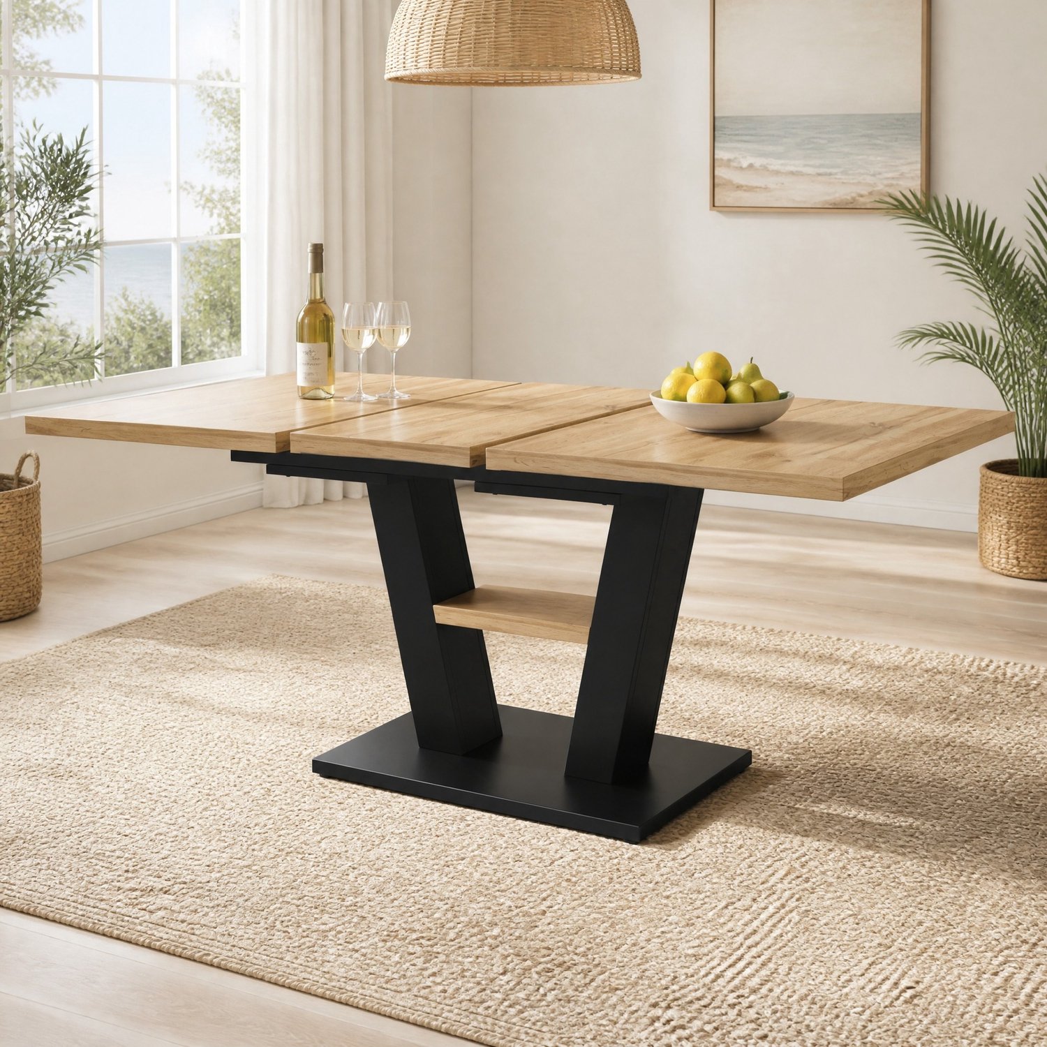 Maisentiel Uitschuifbare eettafel 118-157 x 70 x 75 cm - MDF en metaal - zwart en naturel