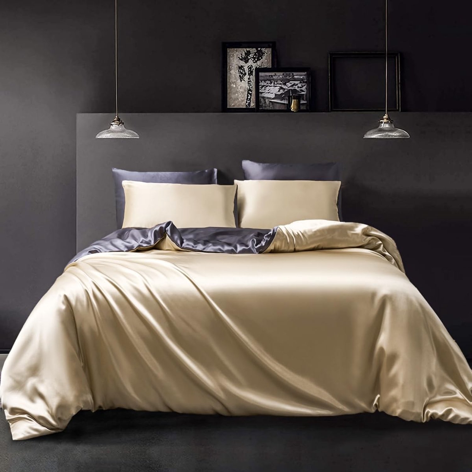 Duraxl Dekbedovertrek - Satijn - Beige donkergrijs - 220 x 240 cm