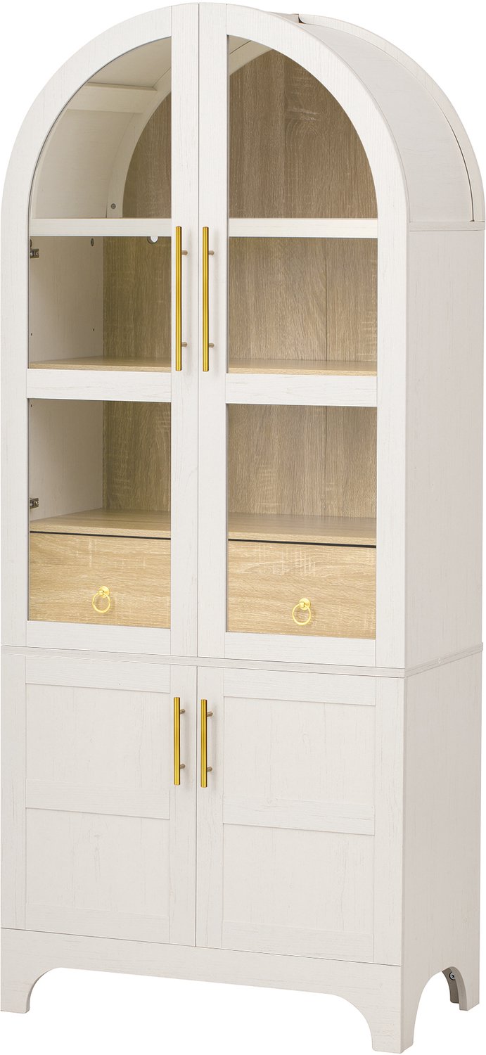 MUVANO Witte buffetkast met ribbelglas - Servieskast met verstelbare legplanken en lade - MDF en spaanplaat - 76 x 40 x 180 cm - Keuken en eetkamer
