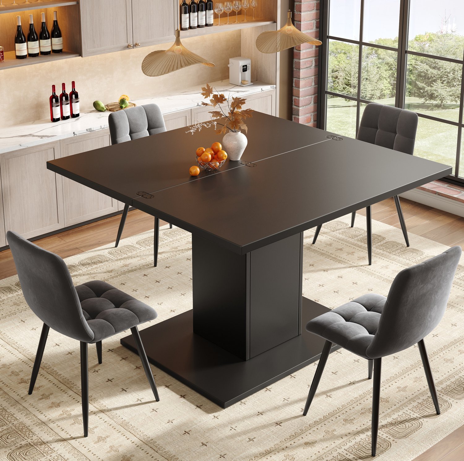 Maisentiel Uitschuifbare eettafel met opklapbaar blad en opbergruimte - 120 x 120 cm - zwart
