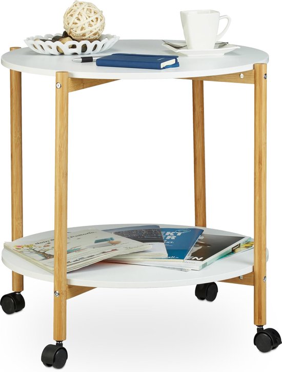 Alfabet Onafhankelijk aspect Relaxdays bijzettafel op wielen - witte tafel - ronde koffietafel - wieltjes  met remmen | bol.com