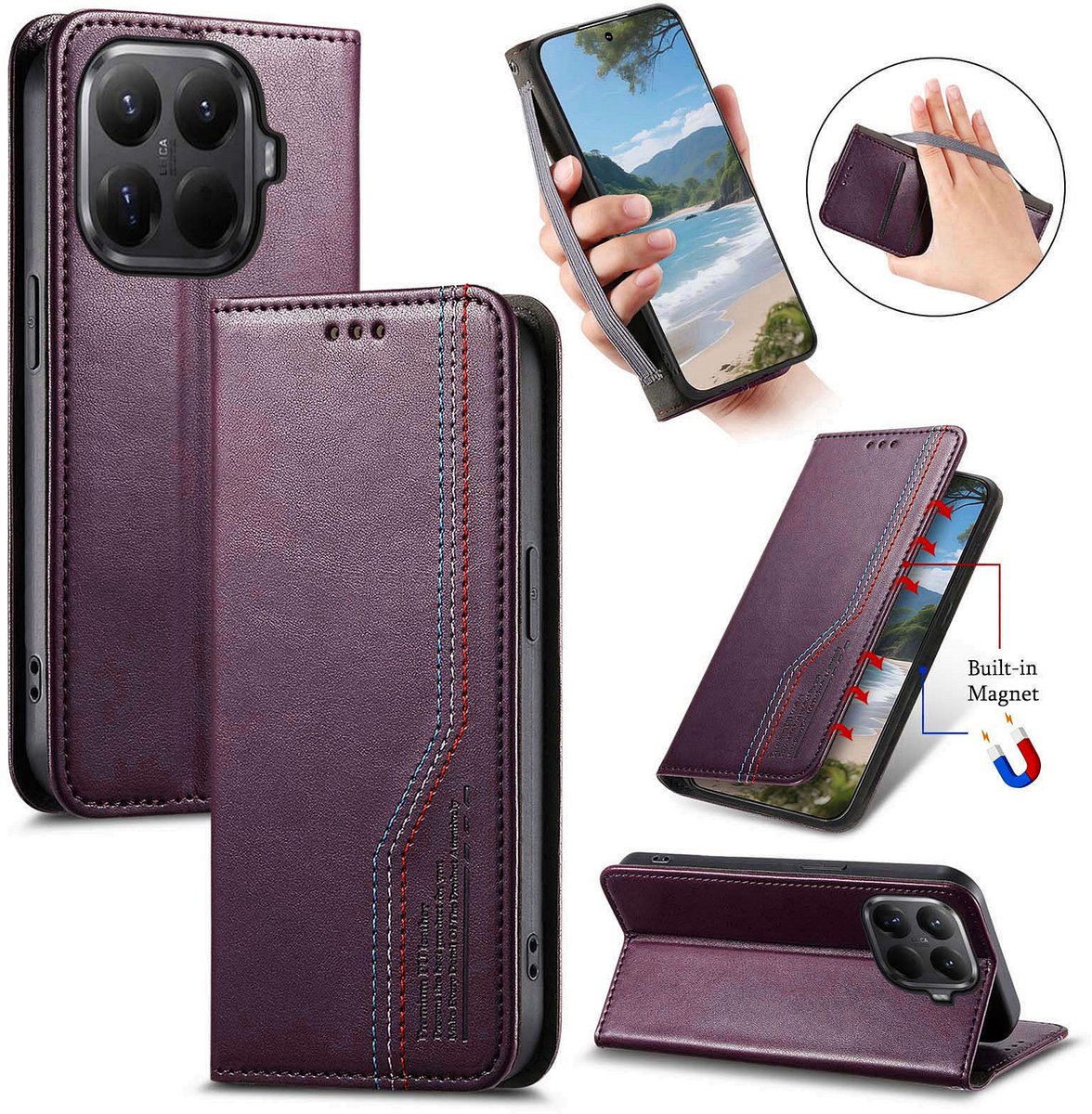 Praktische en Stijlvolle PU Leren Portemonnee Hoes voor Xiaomi 17T Pro _ Paars