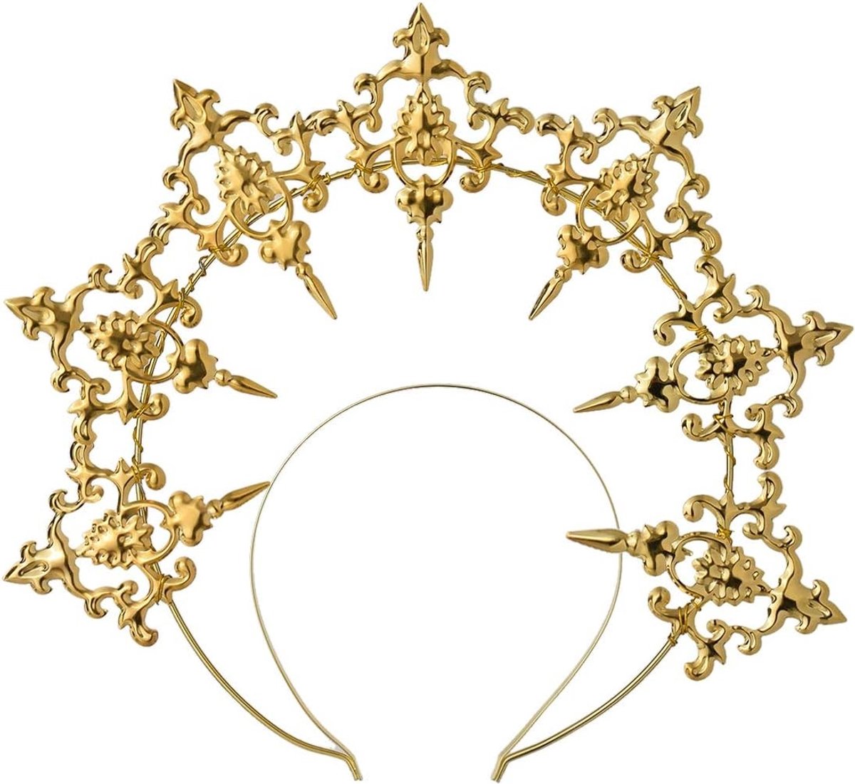Halo Goddess Stijl Hoofdband voor Vrouwen - Mary Crown Halloween Kostuum Accessoire, Goud, Feestelijke Haarband, Kostuum Hoofdsieraad, 1 Stuk