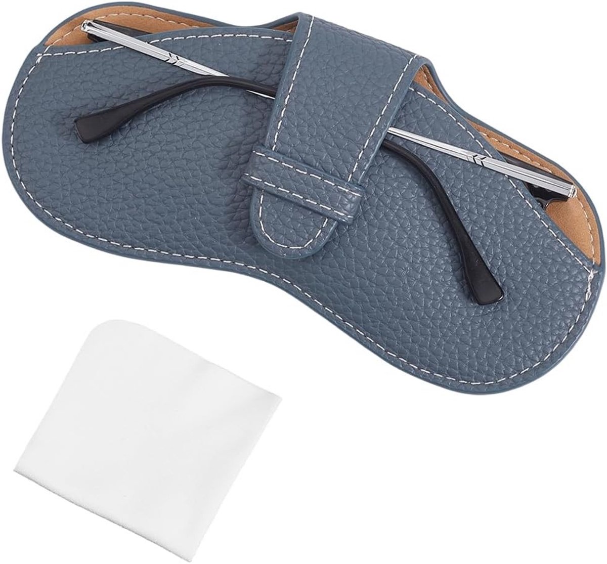 Zachte leren brillenkoker, dun en lichtgewicht, ideaal voor reizen en vakanties, geschenk voor mannen en vrouwen, donkergrijs, 6,9 x 3,4 inch