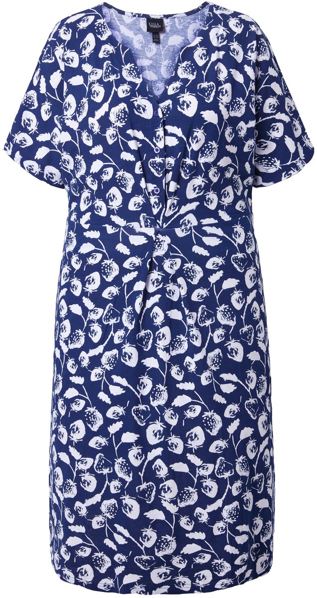 Ulla Popken - Dames - Midi-jurk aardbeien tuniekhals korte mouwen - Inktblauw - Maat 54+