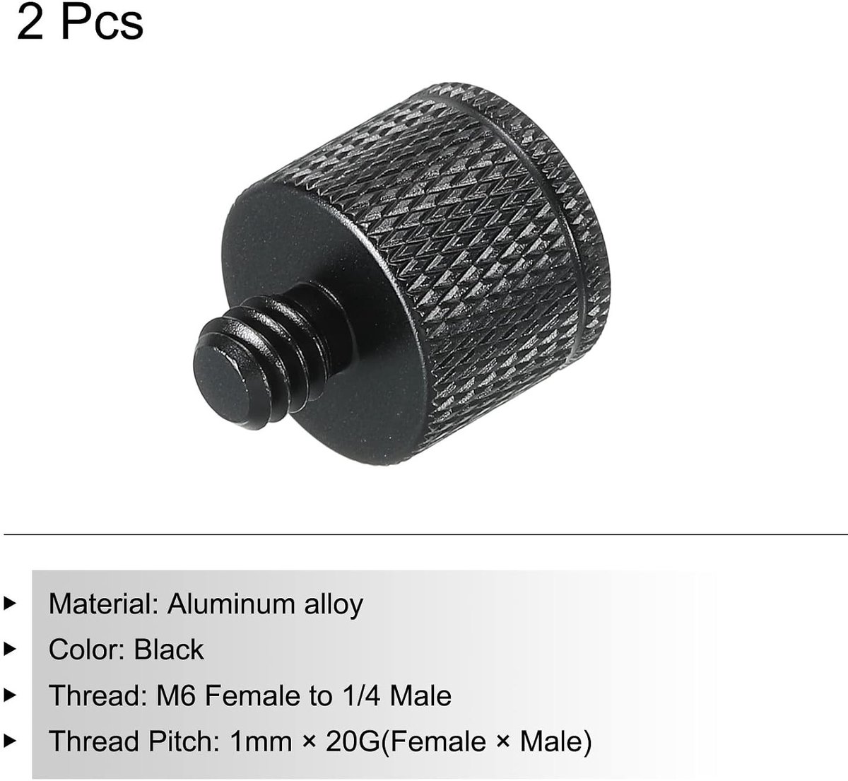 Microfoonstandaard adapter M6 bus naar 1/4 plug voor camera schroef - 2 stuks, zwart, ideaal voor opname en livestreaming