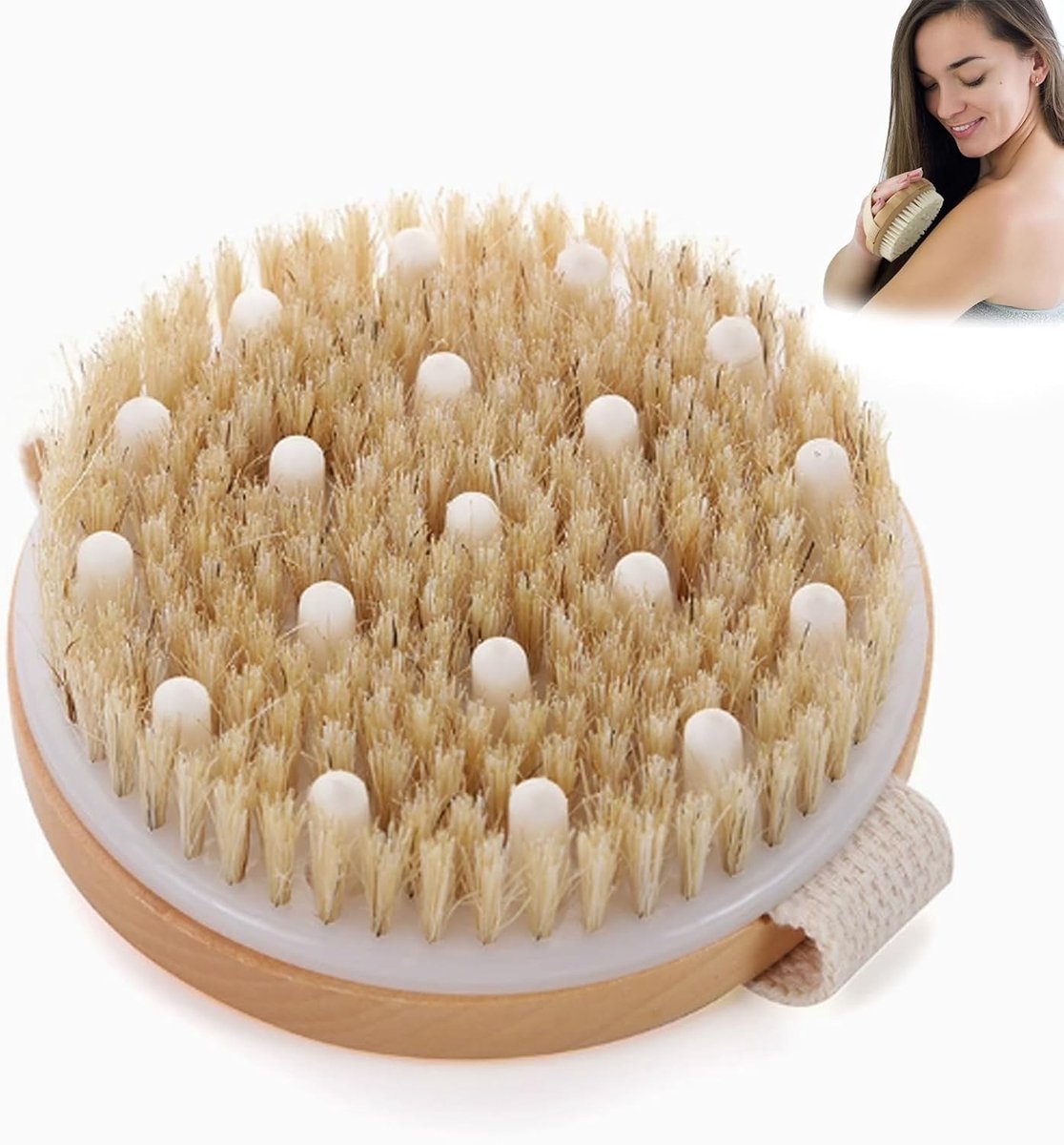 Droogborstel voor het lichaam met natuurlijke haren, massageborstel, badborstel en cellulitisverlichting voor een betere lymfedrainage