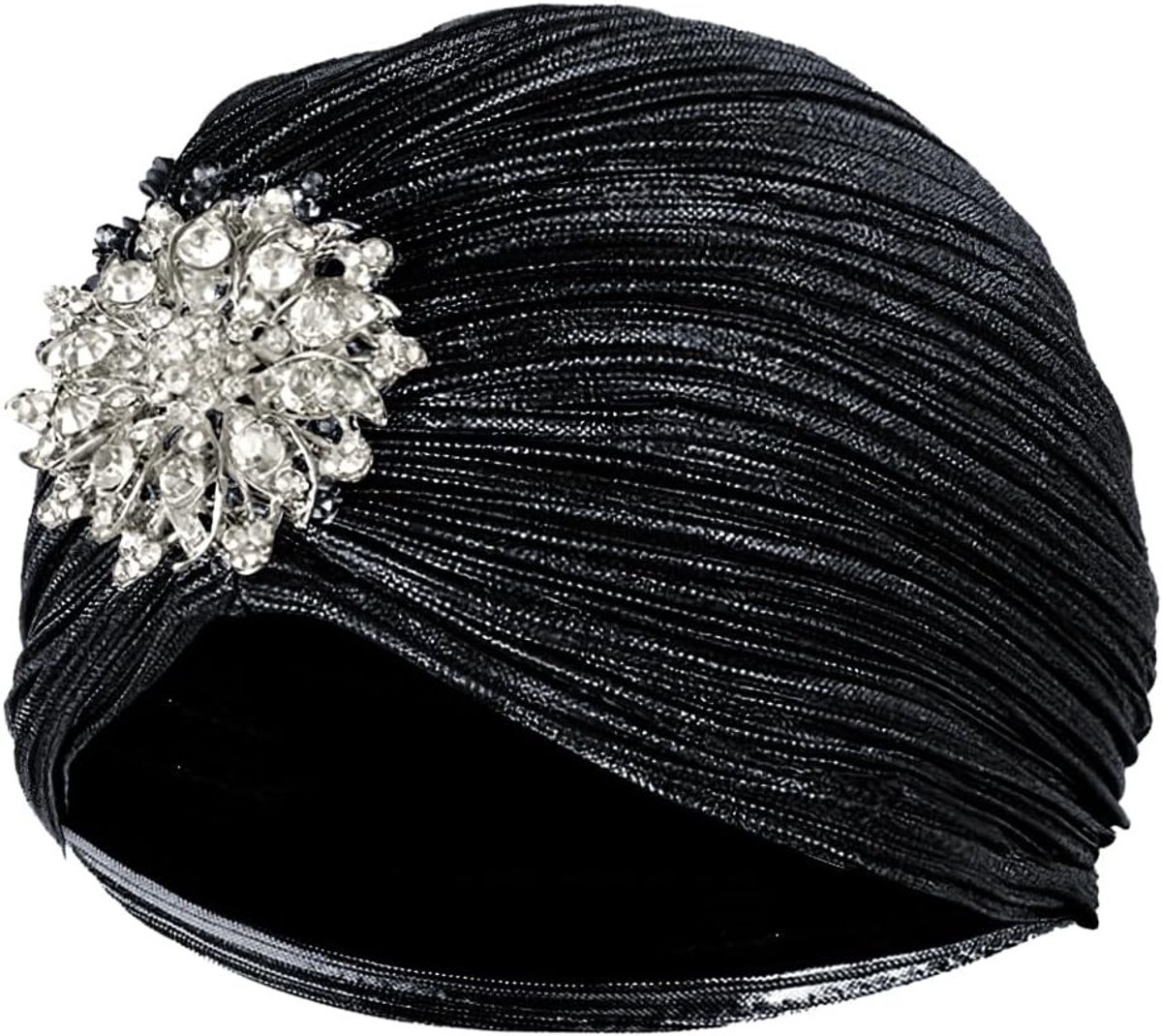 Vintage Turban Hoed met Strass Bandana voor Gatsby Kostuum en Carnavalsoutfit - Zwart 20s Stijl