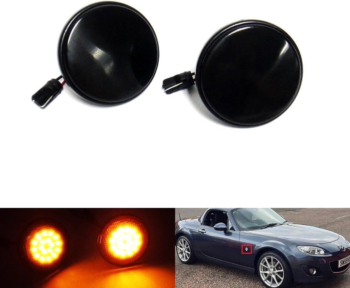 Zwarte Lens Zijknipperlamp met Witte LED Marker voor MX-5 MK I II III Roadster 1990-2014, Flitslicht en Herhalingslamp
