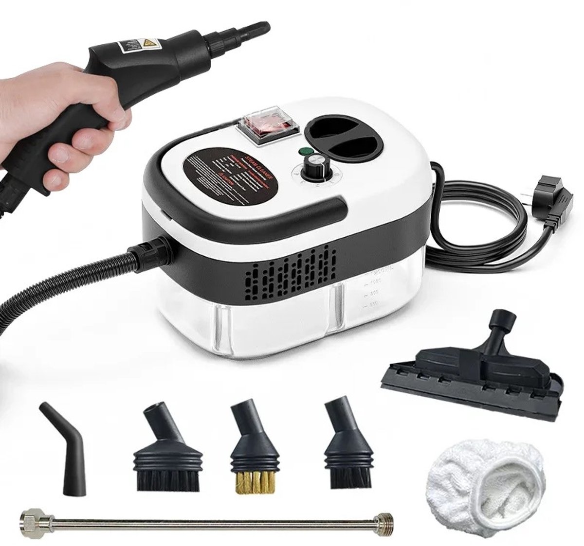 Homezo stoomreiniger - Handstoomreiniger - 2500 W - Hoge druk - Keuken, afzuigkap, kookplaat, badkamer, vloeren, auto - 19x15x13cm