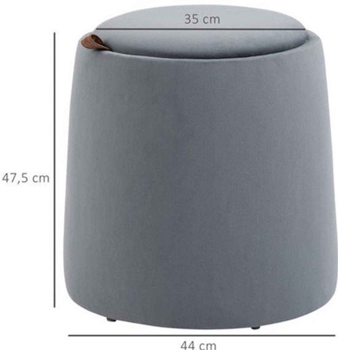Poef – Ottoman – Zitzak – Hocker – Voetenbankje – Met Opbergruimte – Grijze Fluwelen Bekleding – Compact Formaat 44x47,5 cm