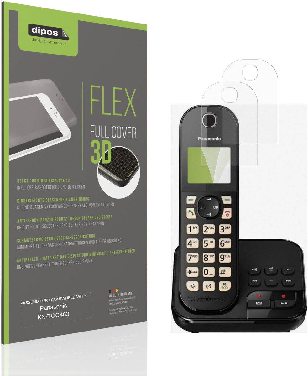dipos FLEX – 2x Matte Screenprotector geschikt voor Panasonic KX-TGC463 | Volledige Schermbescherming | Case-Friendly