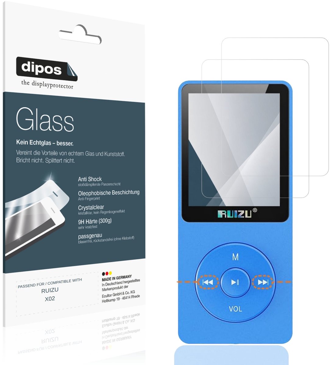 dipos – 2x Pantserfolie geschikt voor RUIZU X02 | 9H Screenprotector