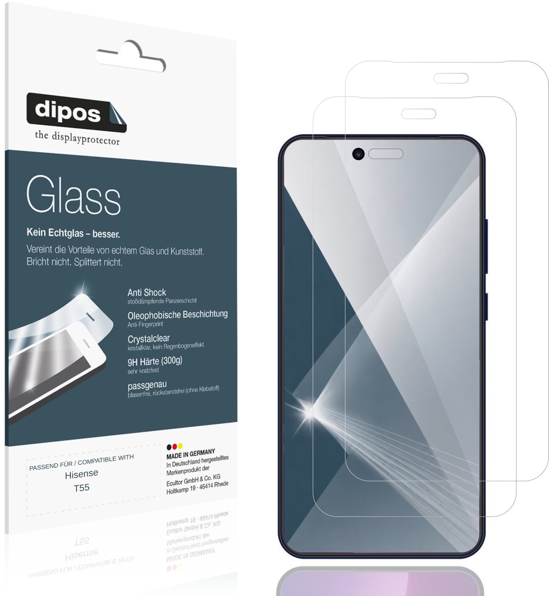 dipos – 2x Pantserfolie geschikt voor Hisense T55 | 9H Screenprotector