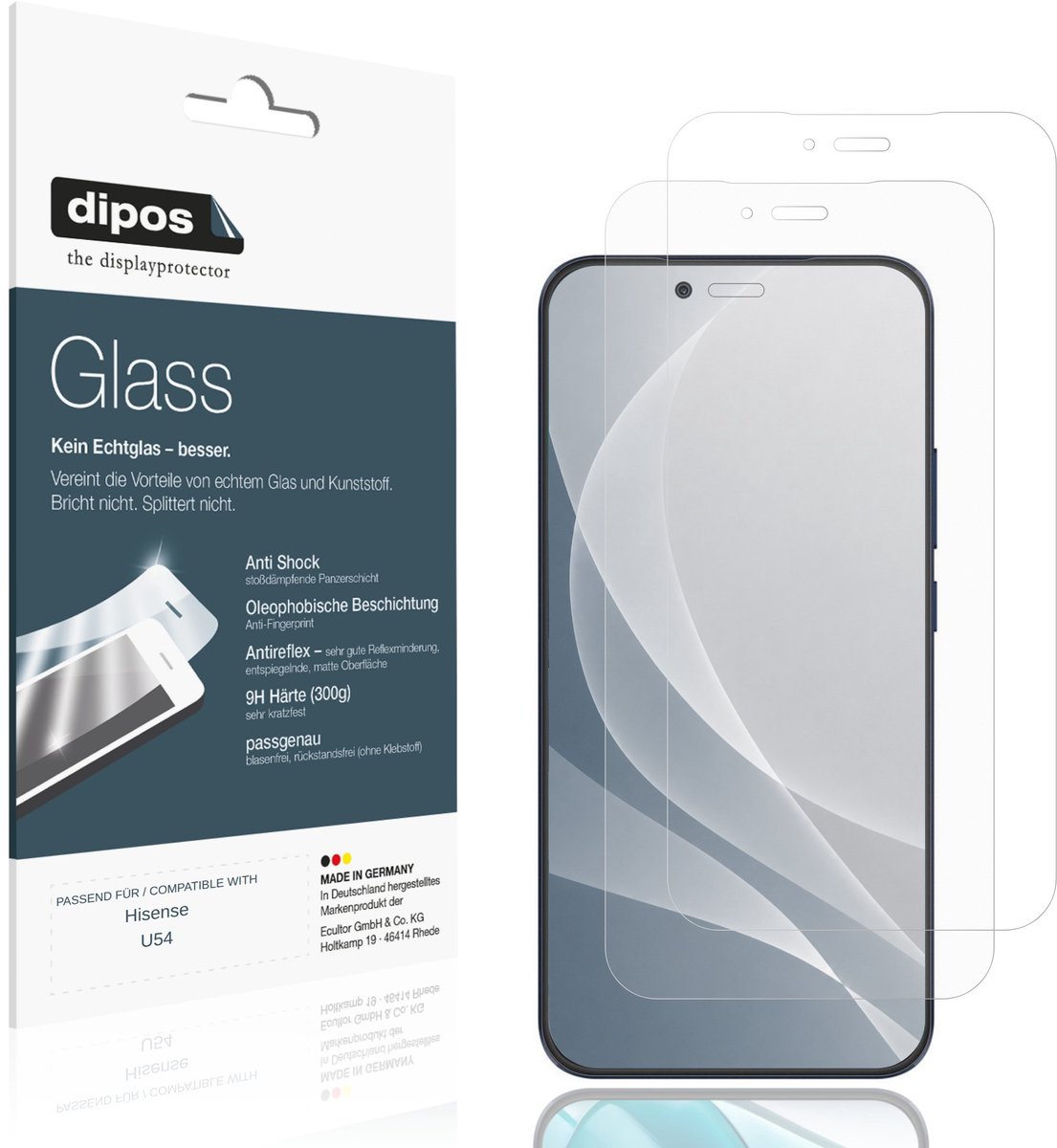 dipos – 2x Matte Pantserfolie geschikt voor Hisense U54 | 9H Screenprotector
