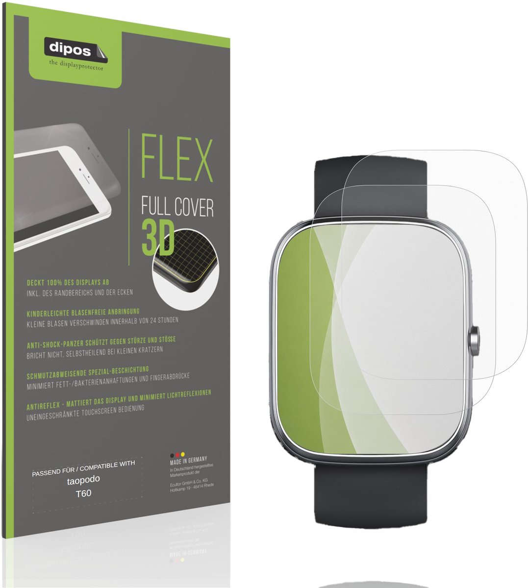 dipos FLEX – 2x Matte Screenprotector geschikt voor taopodo T60 | Volledige Schermbescherming | Case-Friendly